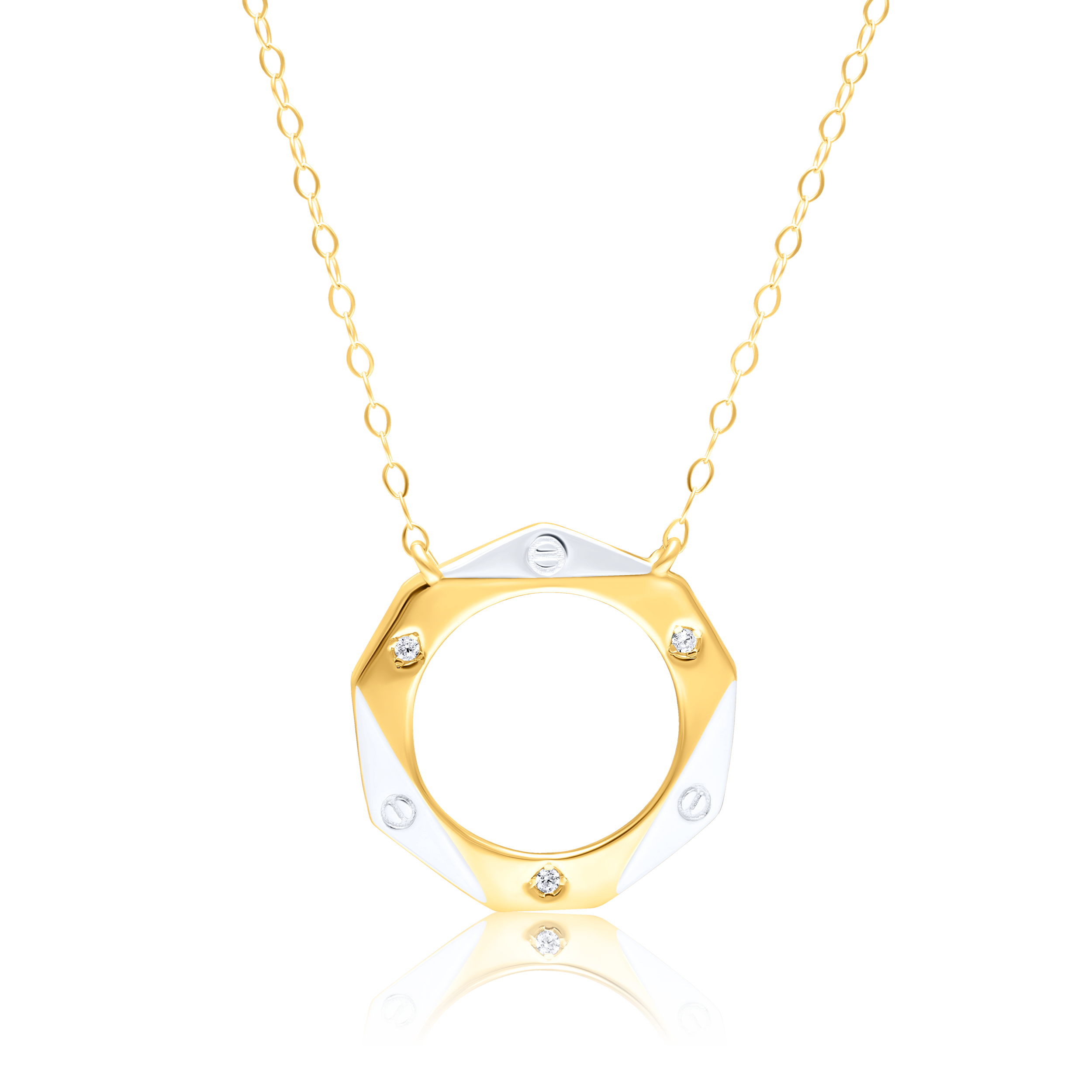 18K Pure Gold 2 Color Round Stone Necklace