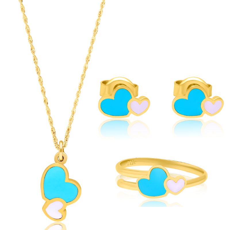 21K Pure Gold Skyblue Hearts Jewelry Set Talagold