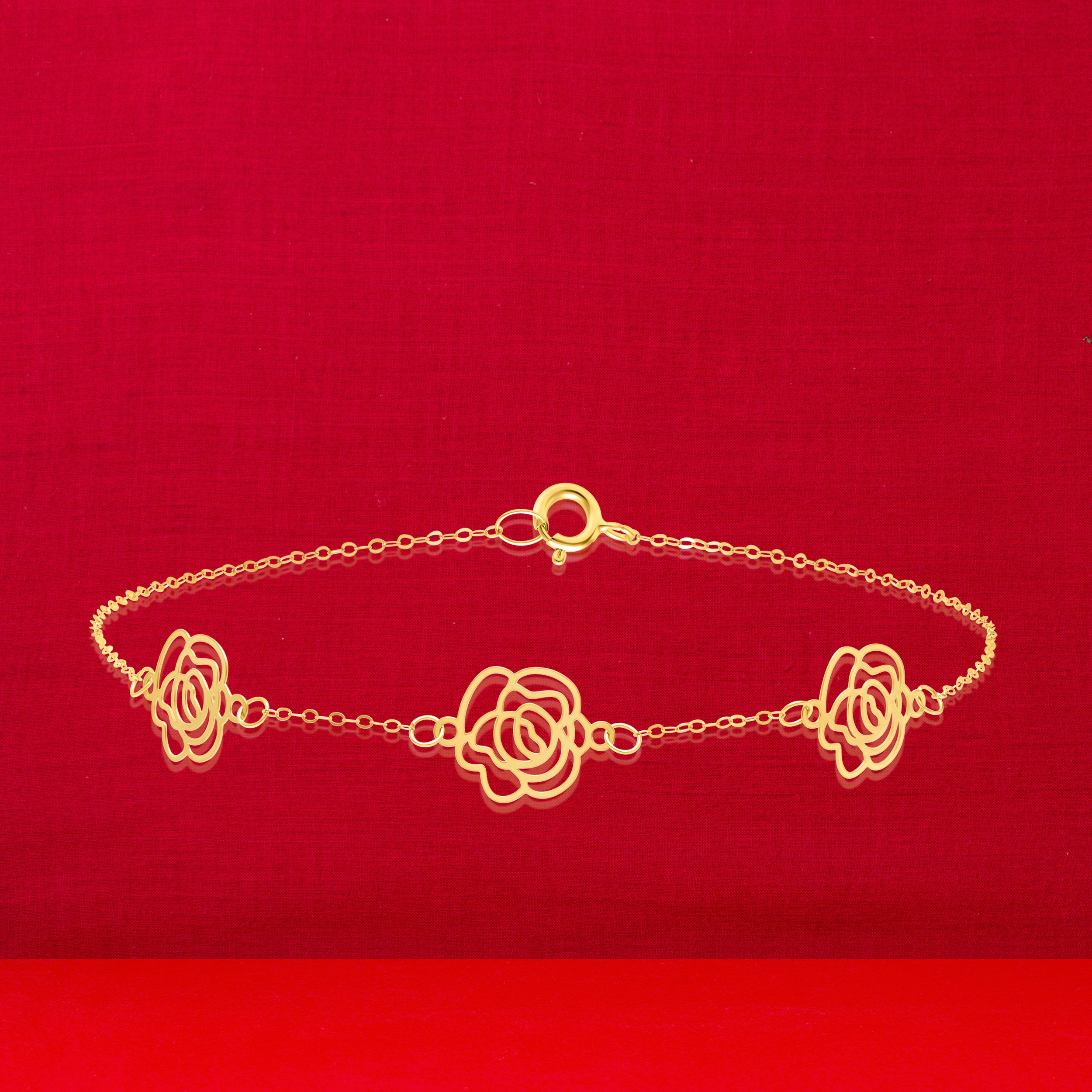 18K Pure Gold Fine Flower Bracelet