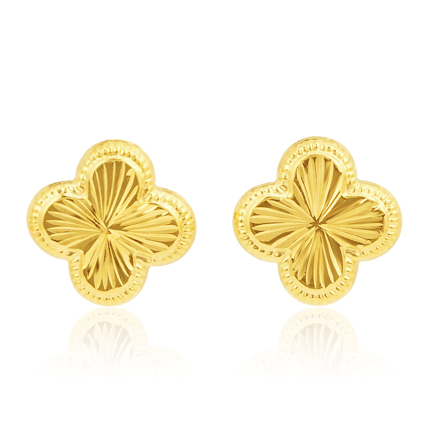 18K Pure Gold V.C Flower Screw Earring Set