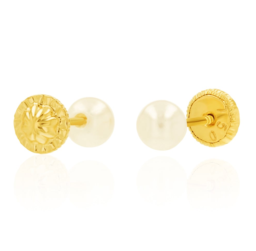 18K Pure Gold Screw Pearl Earring Set