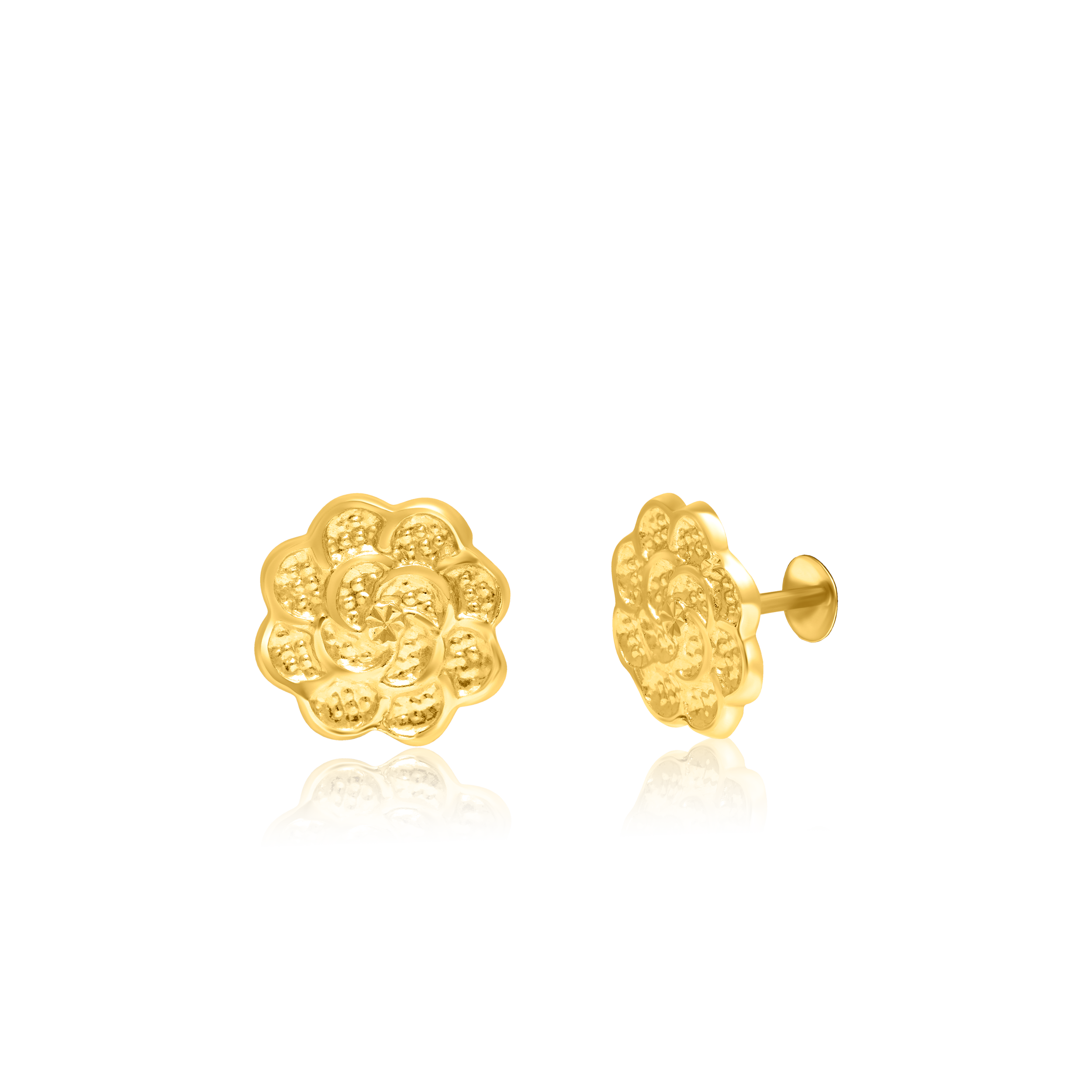 18K Pure Gold Flower Screw Earring Set