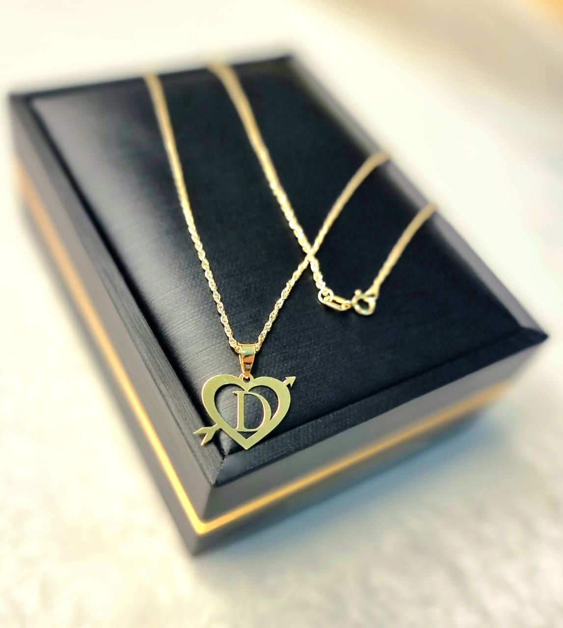 18K Pure Gold Heart Letter D Design Necklace