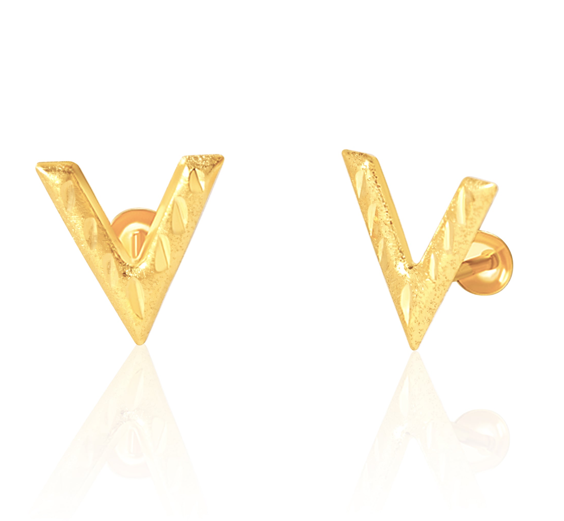 18K Pure Gold V Screw Earring Set Talagold