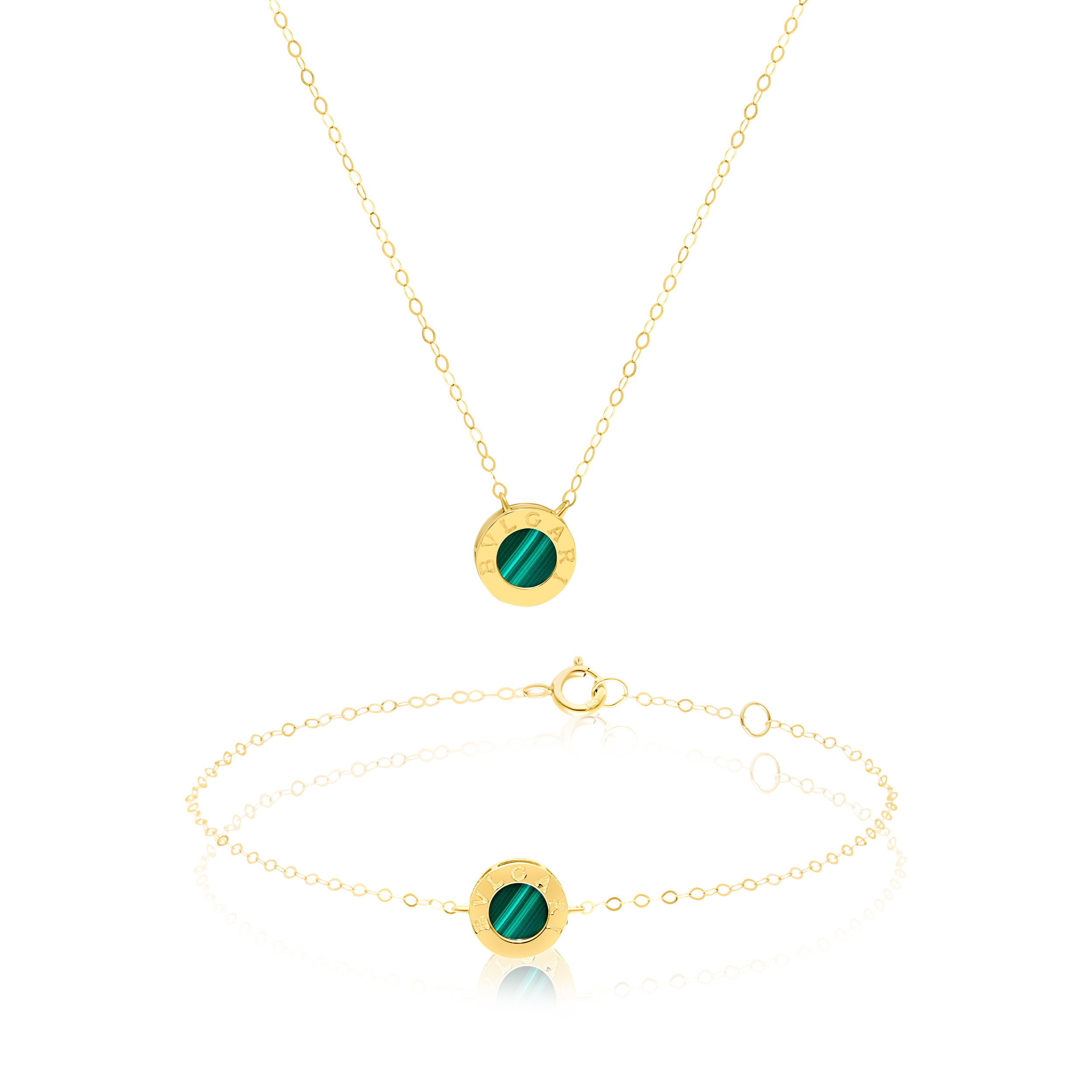 18K Pure Gold Green Round Jewelry Set Talagold