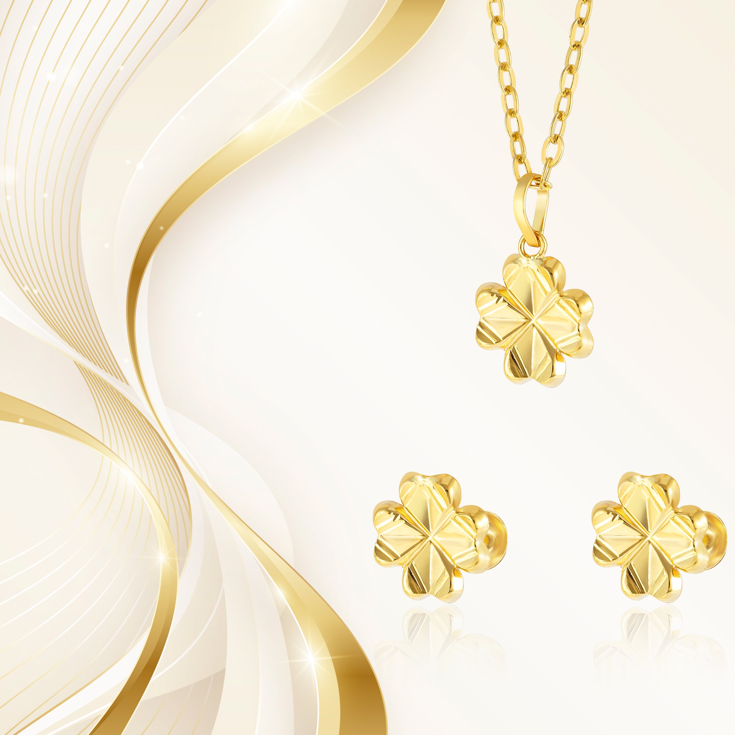 18K Pure Gold Flower Screw Jewelry Set