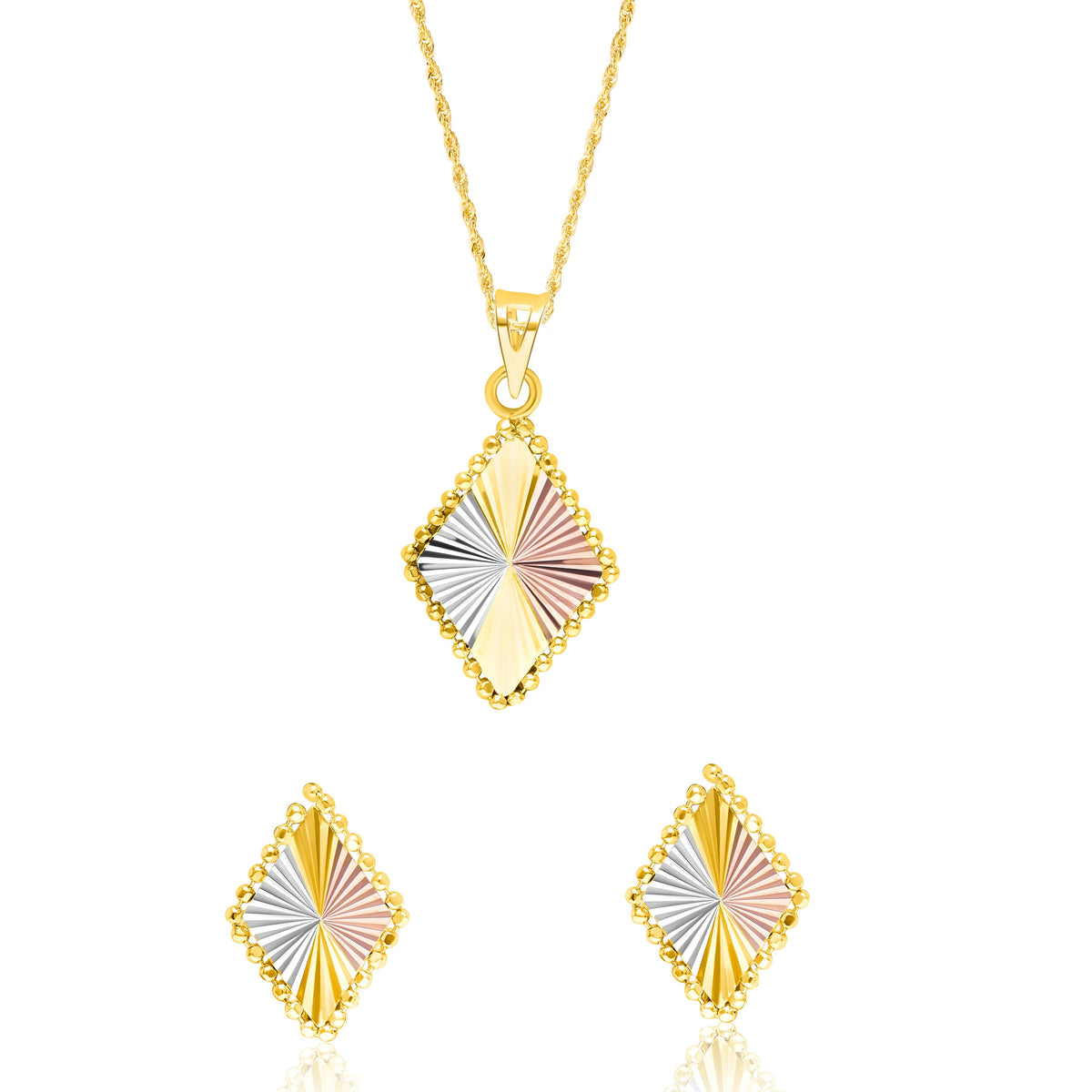 18K Pure Gold 3 Color Diamond Jewelry Set – Tala Gold Collection