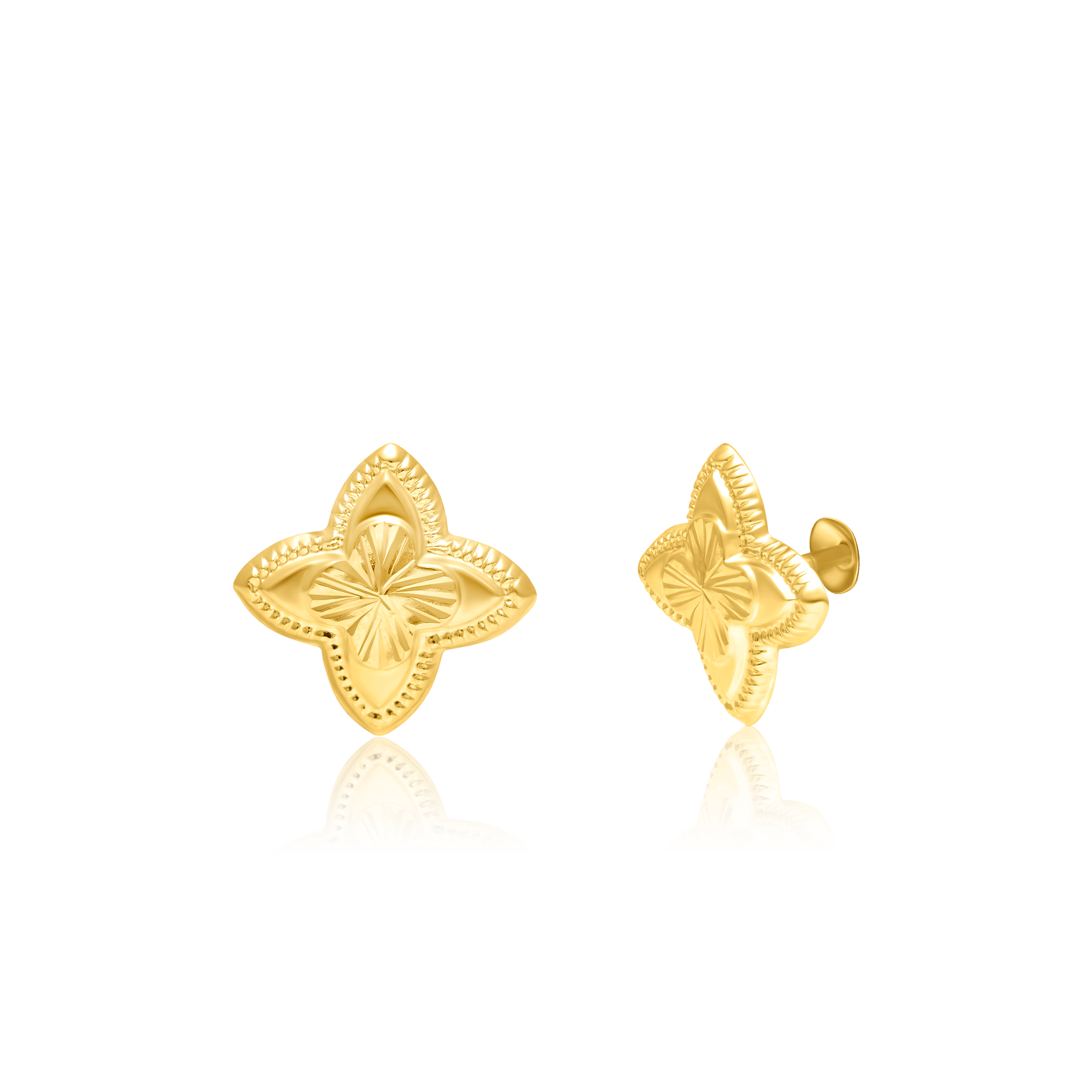 18K Pure Gold Flower Screw Earring Set