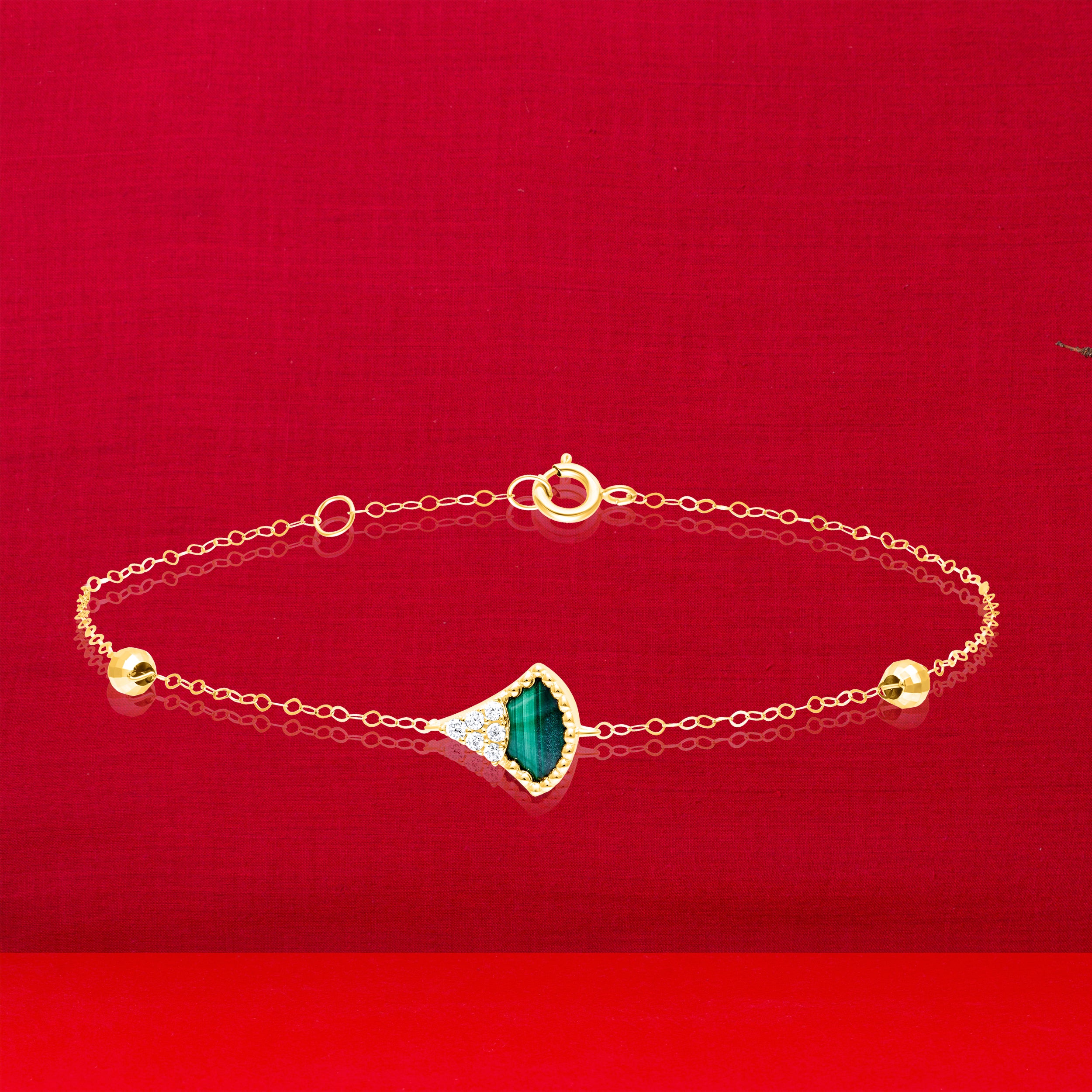 18K Pure Gold Green Stone Seed Bracelet