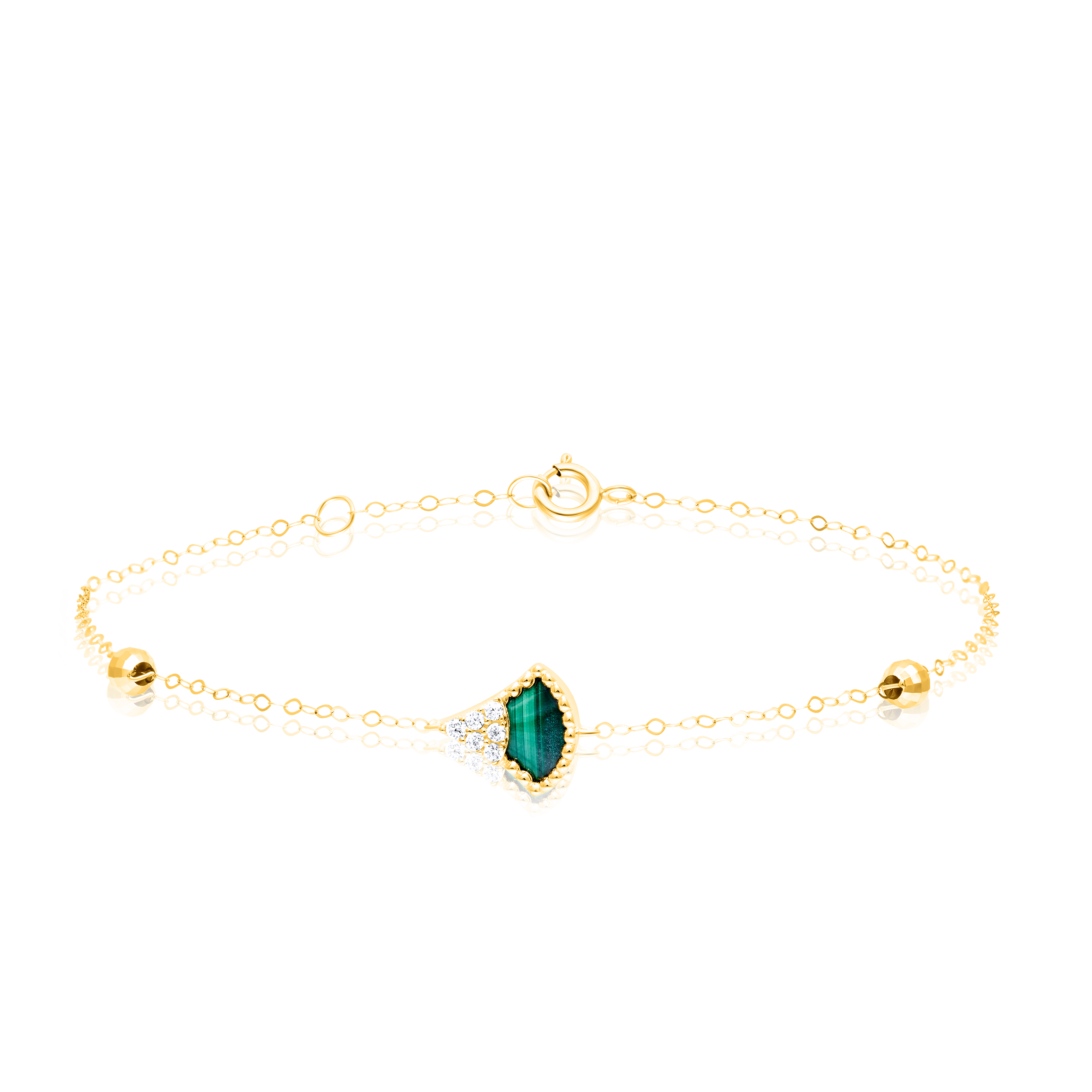 18K Pure Gold Green Stone Seed Bracelet