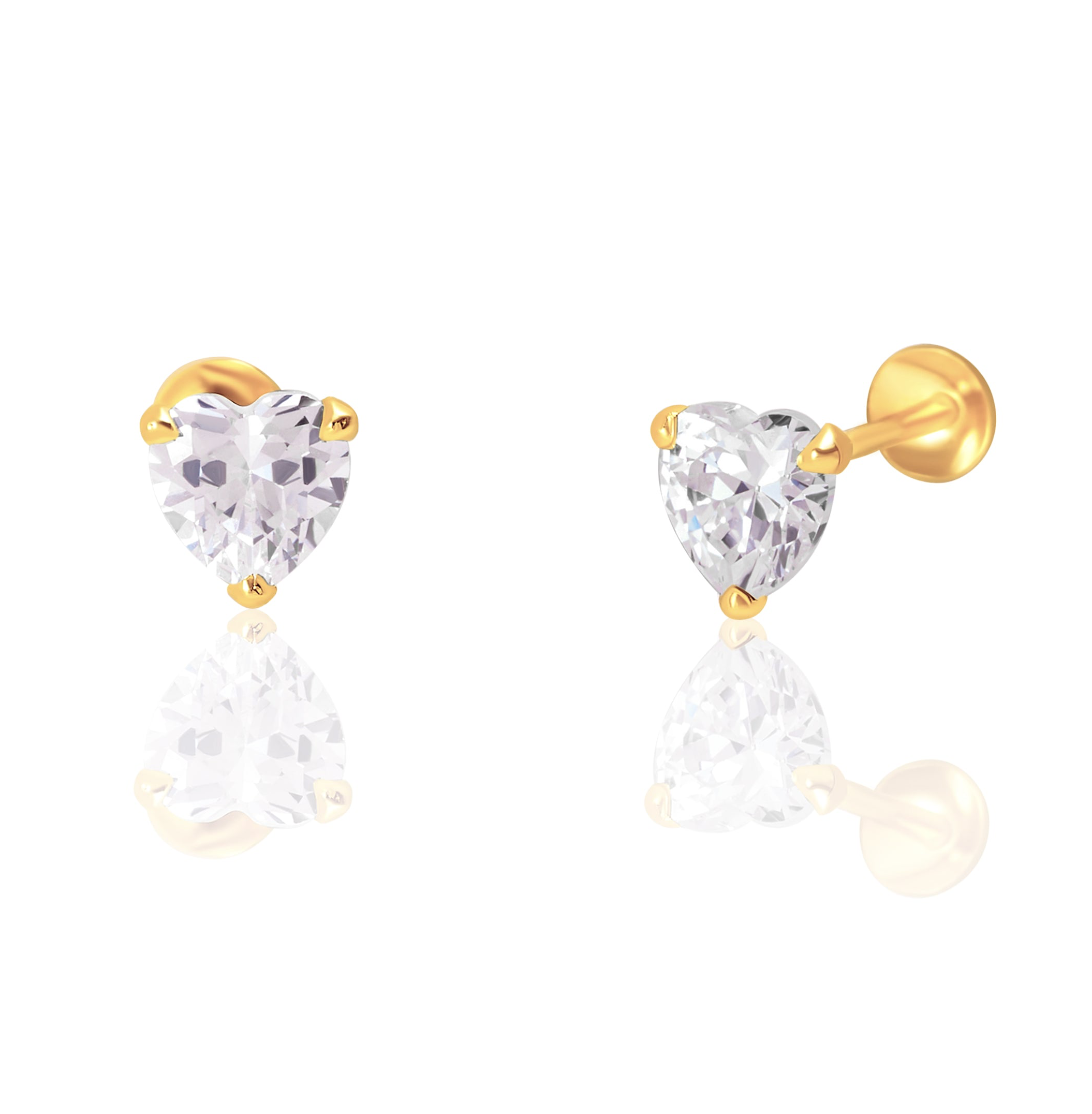 18K Pure Gold Heart Stone Screw Earring Set Talagold