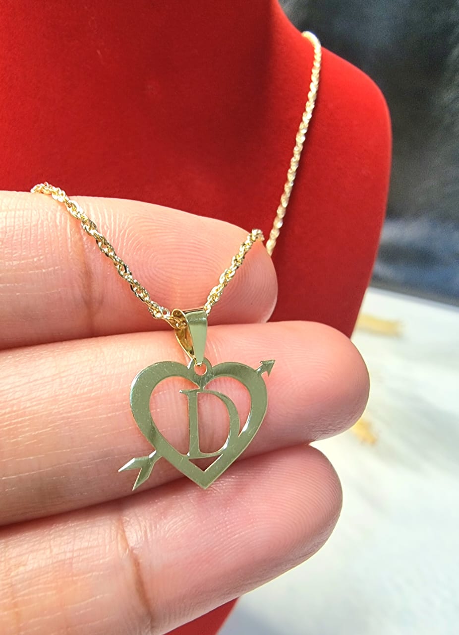 18K Pure Gold Heart Letter D Design Necklace