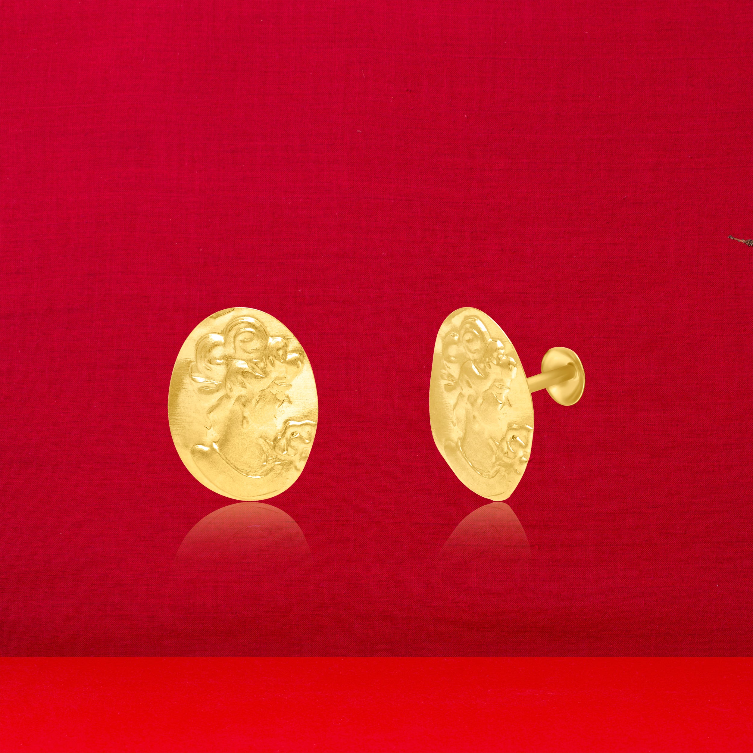 18K Pure Gold Oval Princess Screw Earring Set