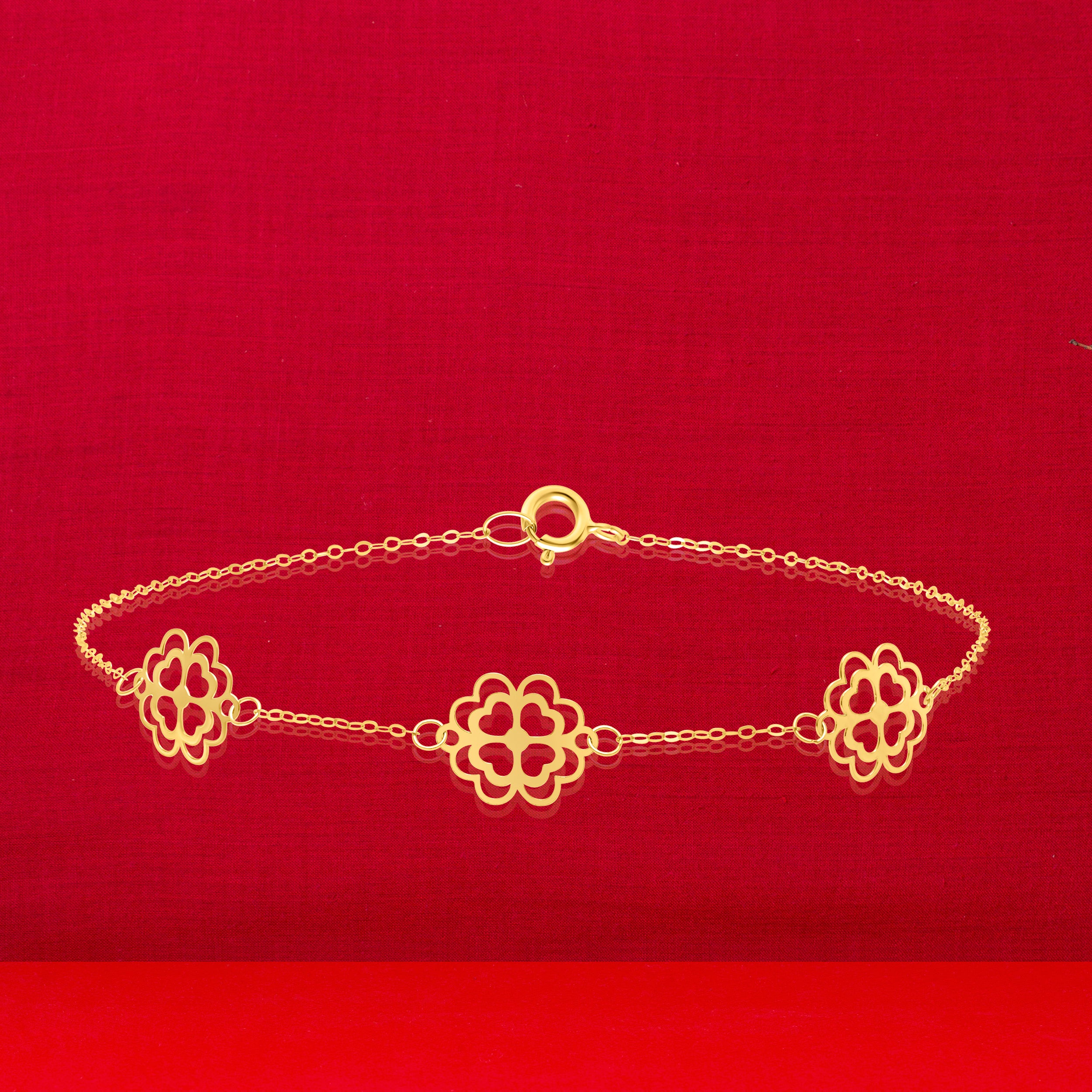 18K Pure Gold Fine Flower Bracelet