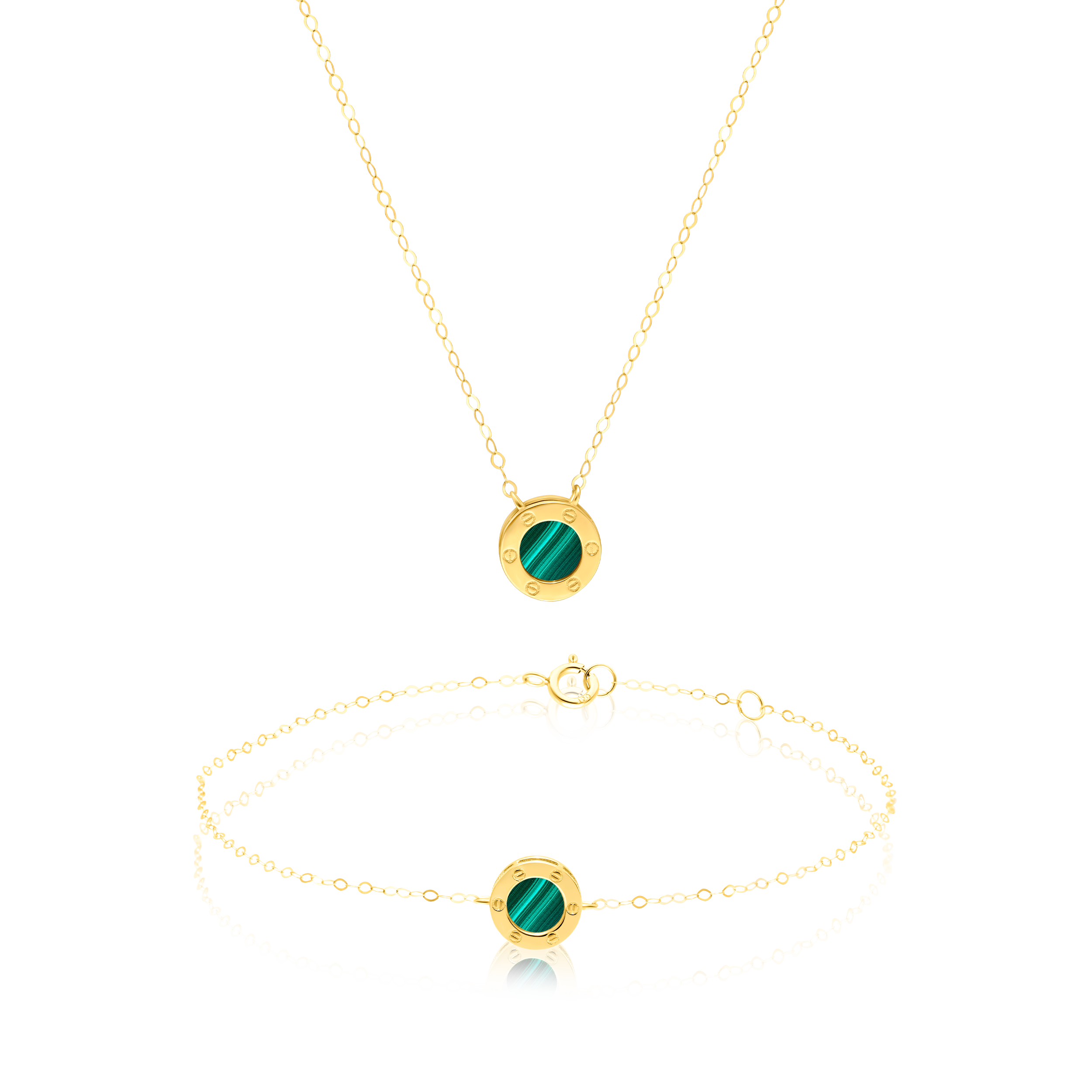 18K Pure Gold Green Round Jewelry Set Talagold