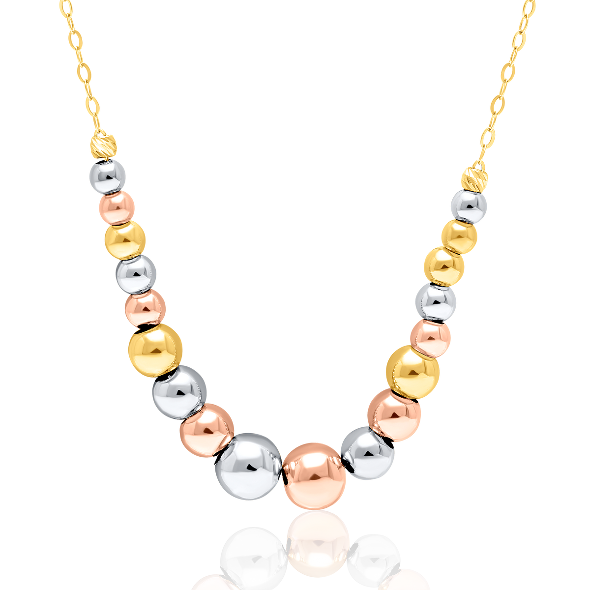 18K Pure Gold 3 Color Multiple Ball Seed Necklace Talagold