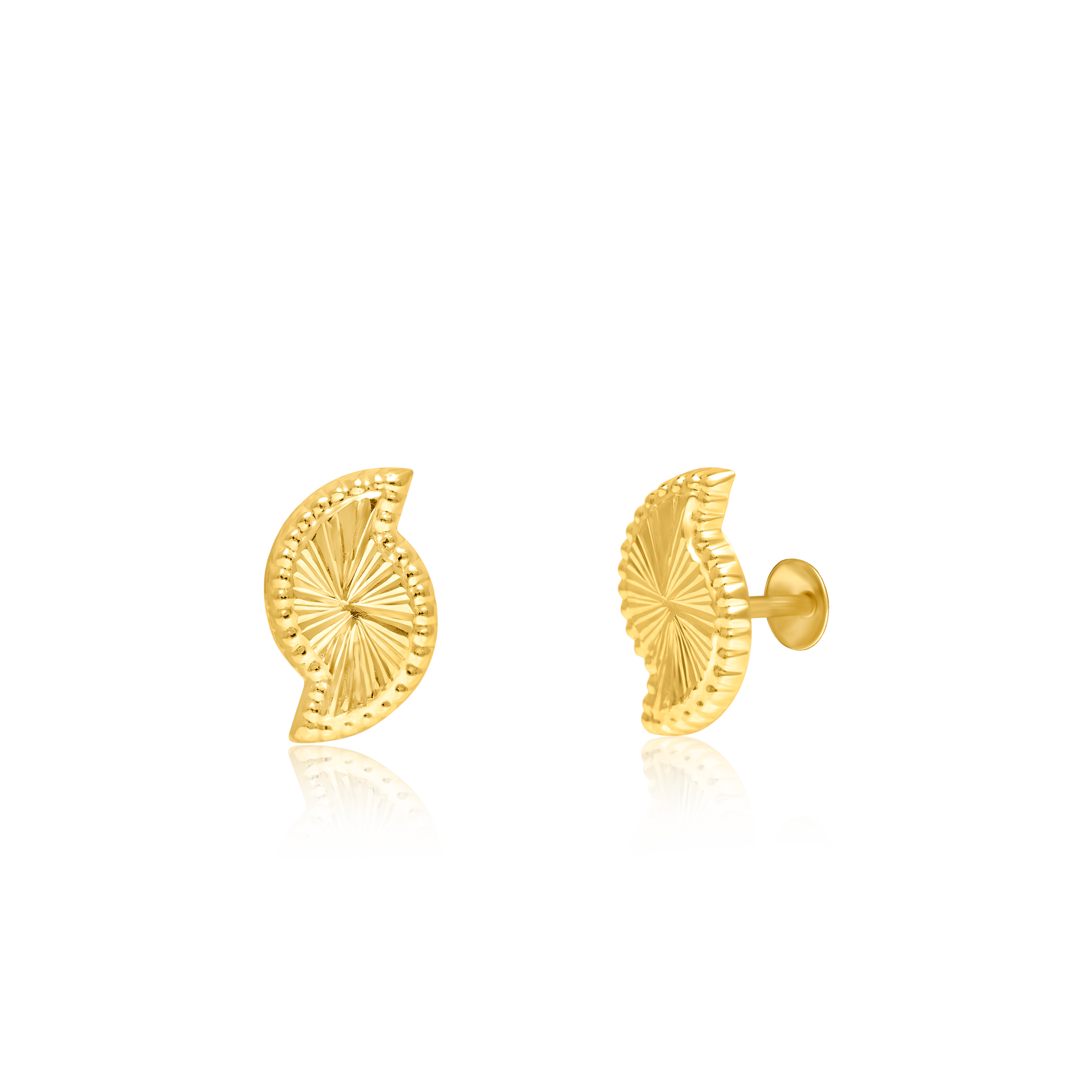 18K Pure Gold Curved Screw Earring Set