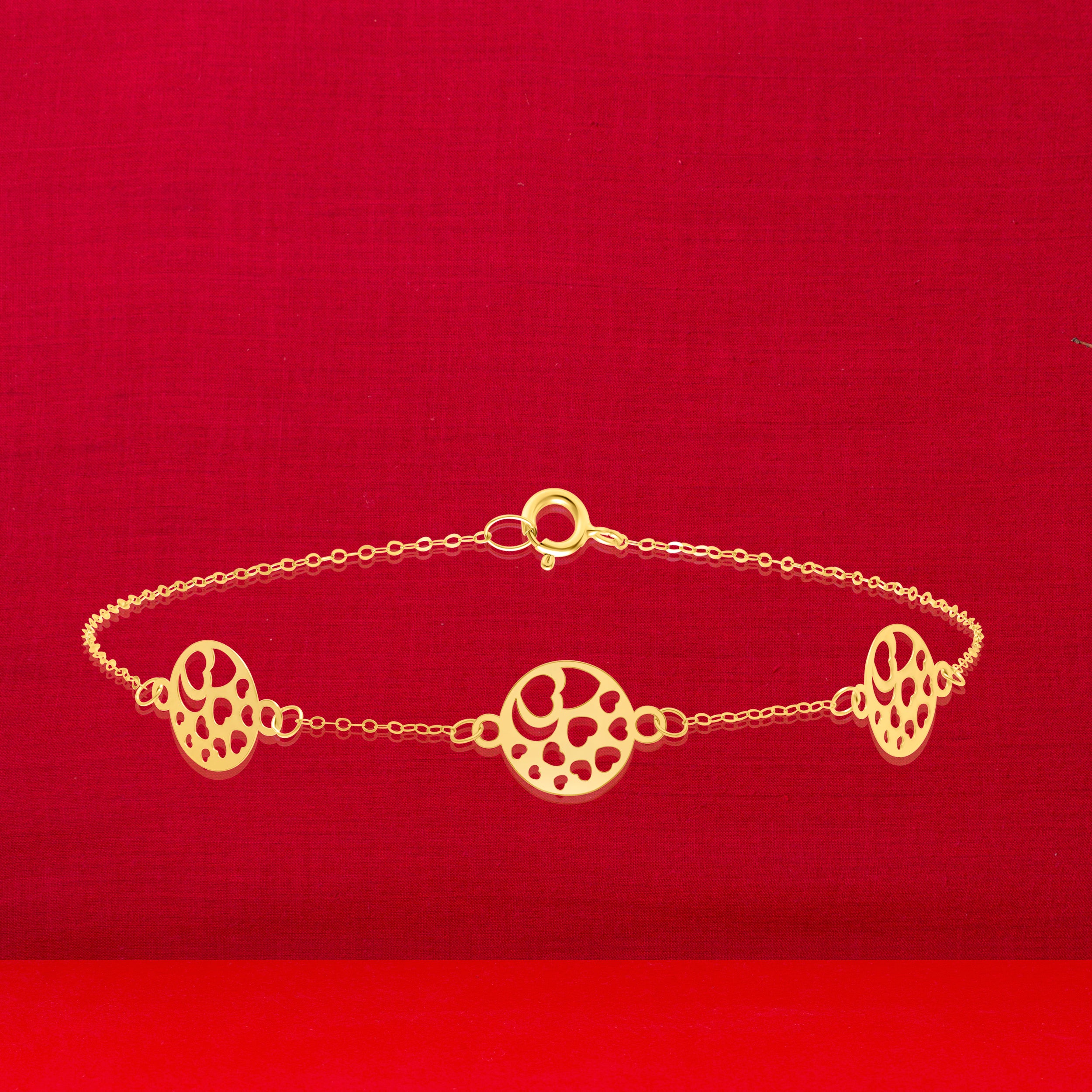 18K Pure Gold Fine Round Heart Bracelet