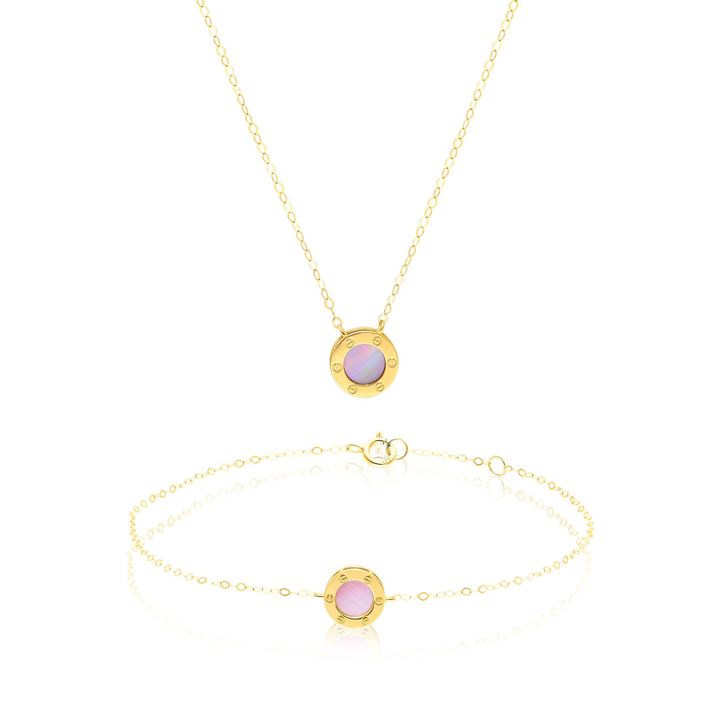 18K Pure Gold Round Pink Jewelry Set Talagold