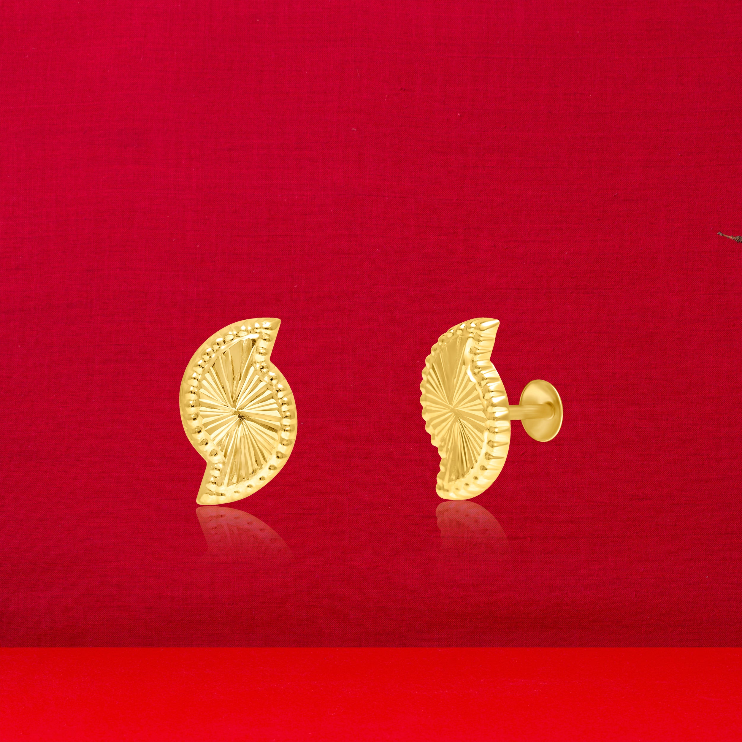 18K Pure Gold Curved Screw Earring Set