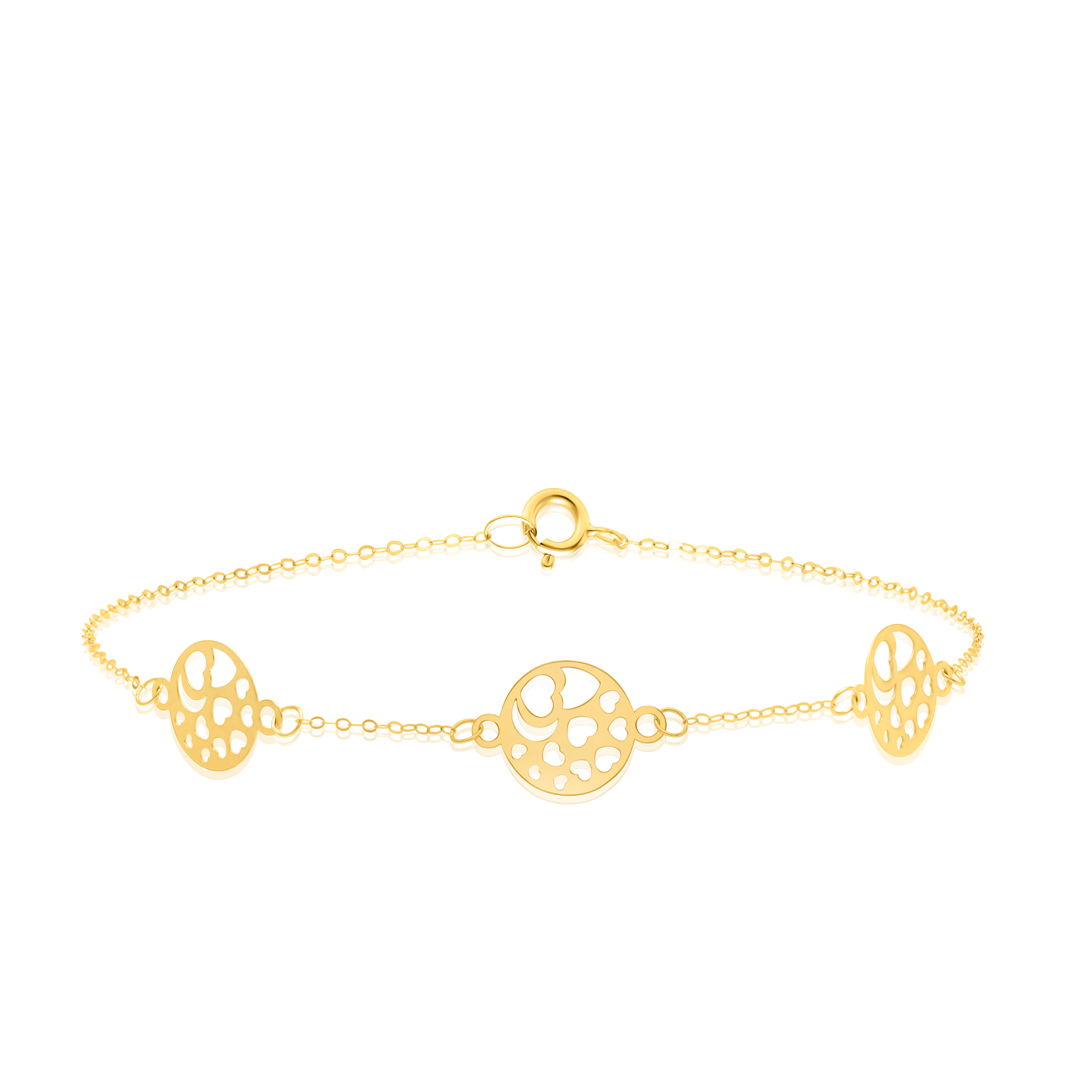 18K Pure Gold Fine Round Heart Bracelet