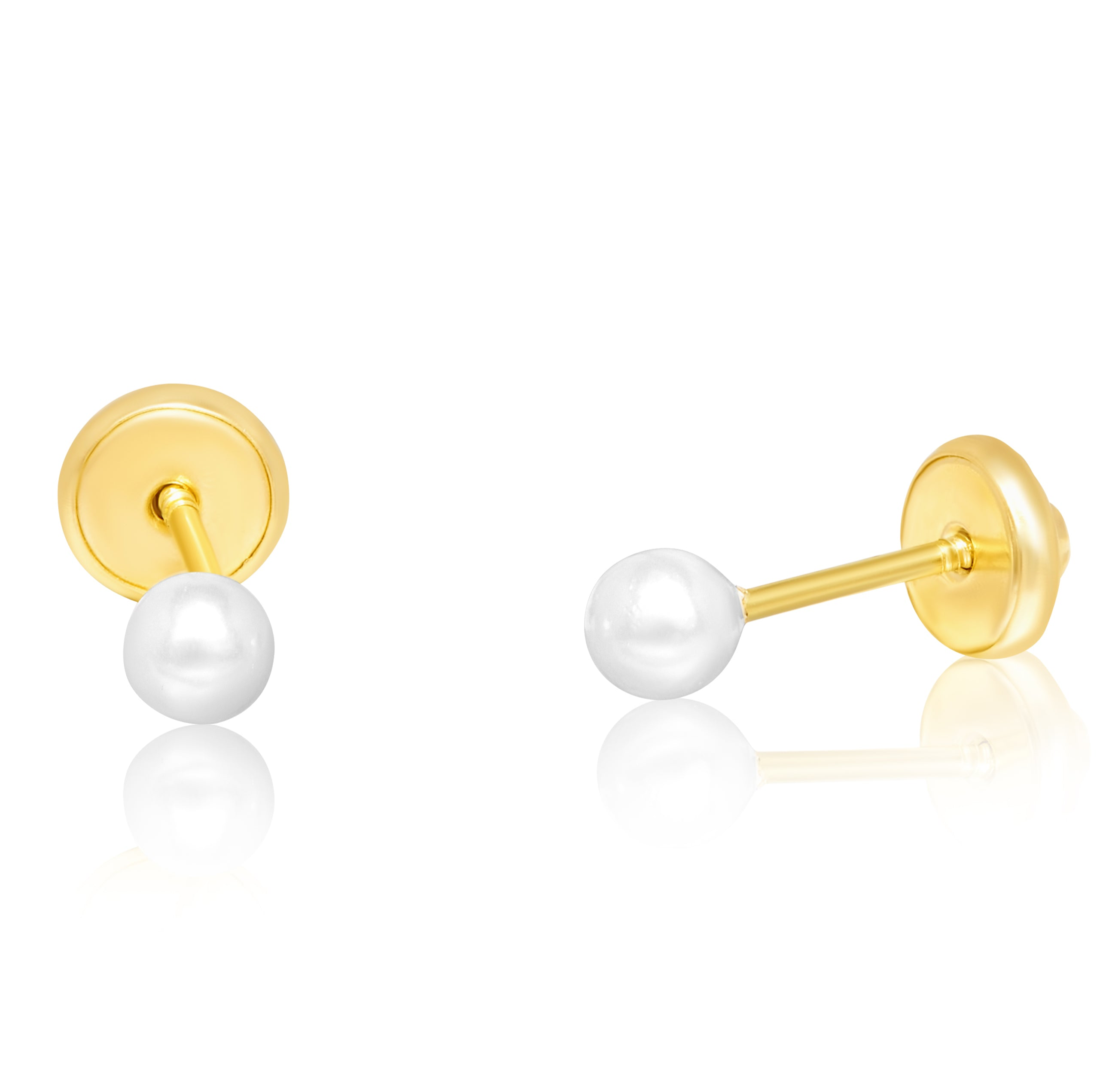 18K Pure Gold Pearl Screw Earring Set Talagold