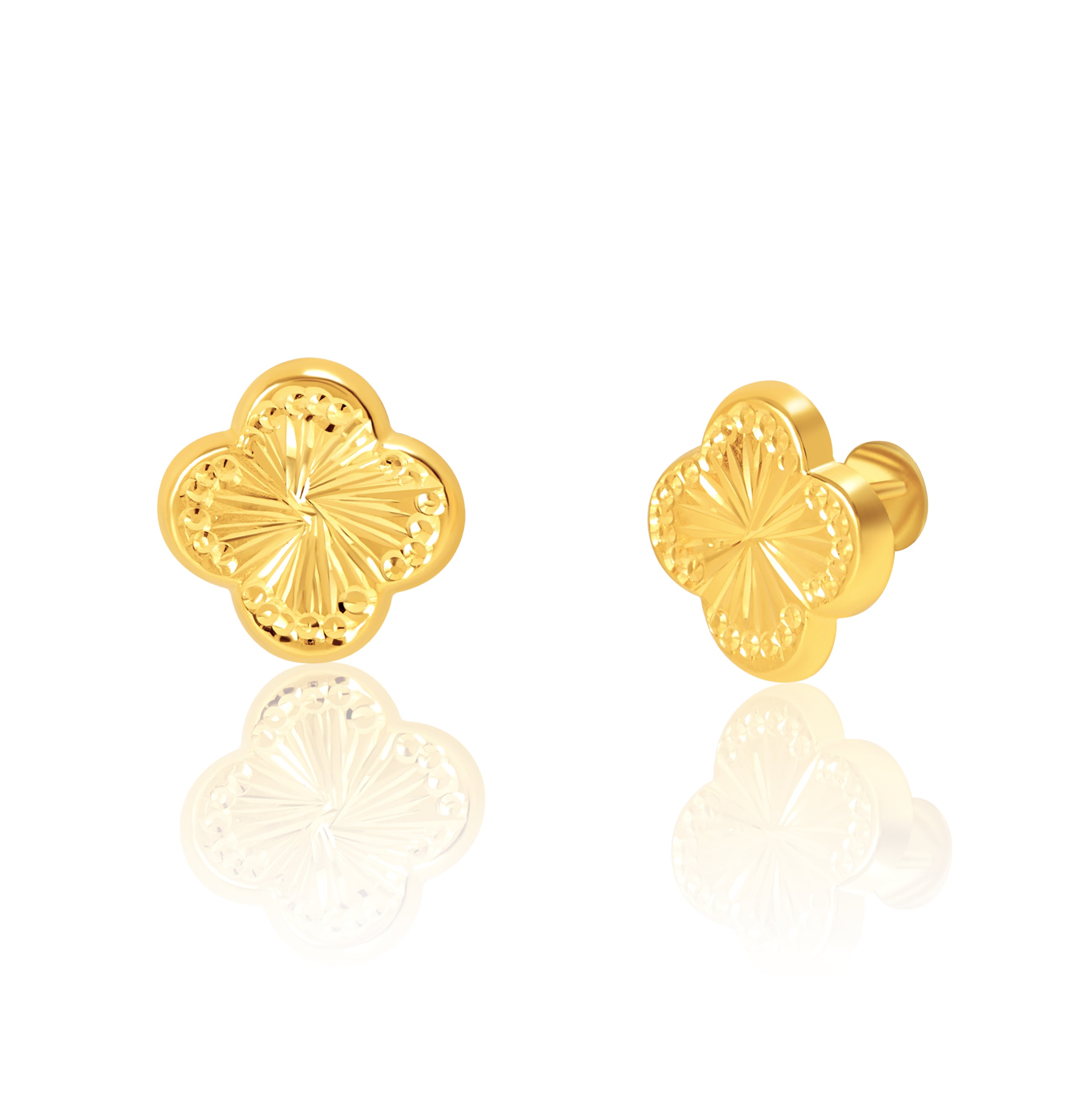 18K Pure Gold Flower Screw Earring Set Talagold