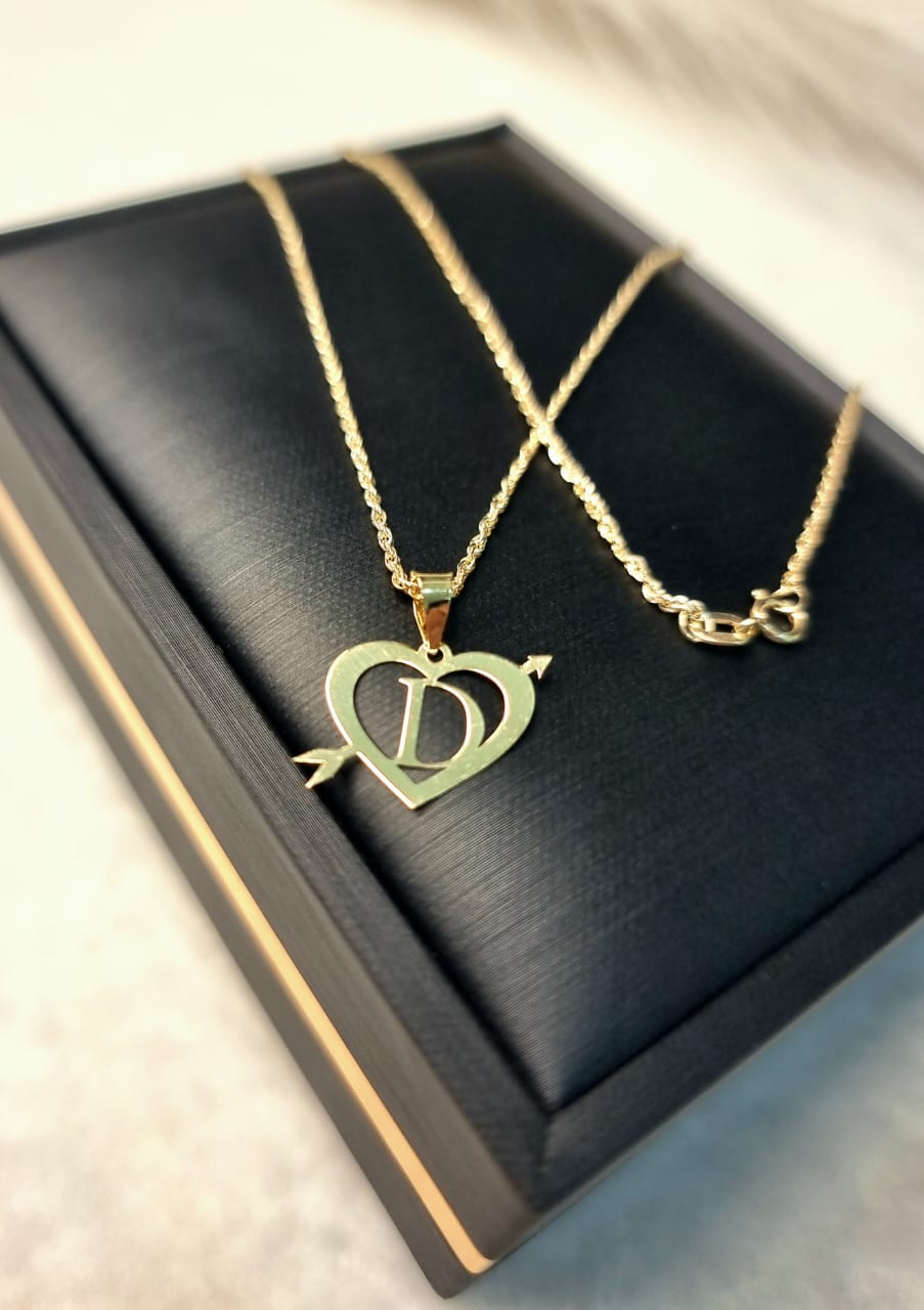 18K Pure Gold Heart Letter D Design Necklace