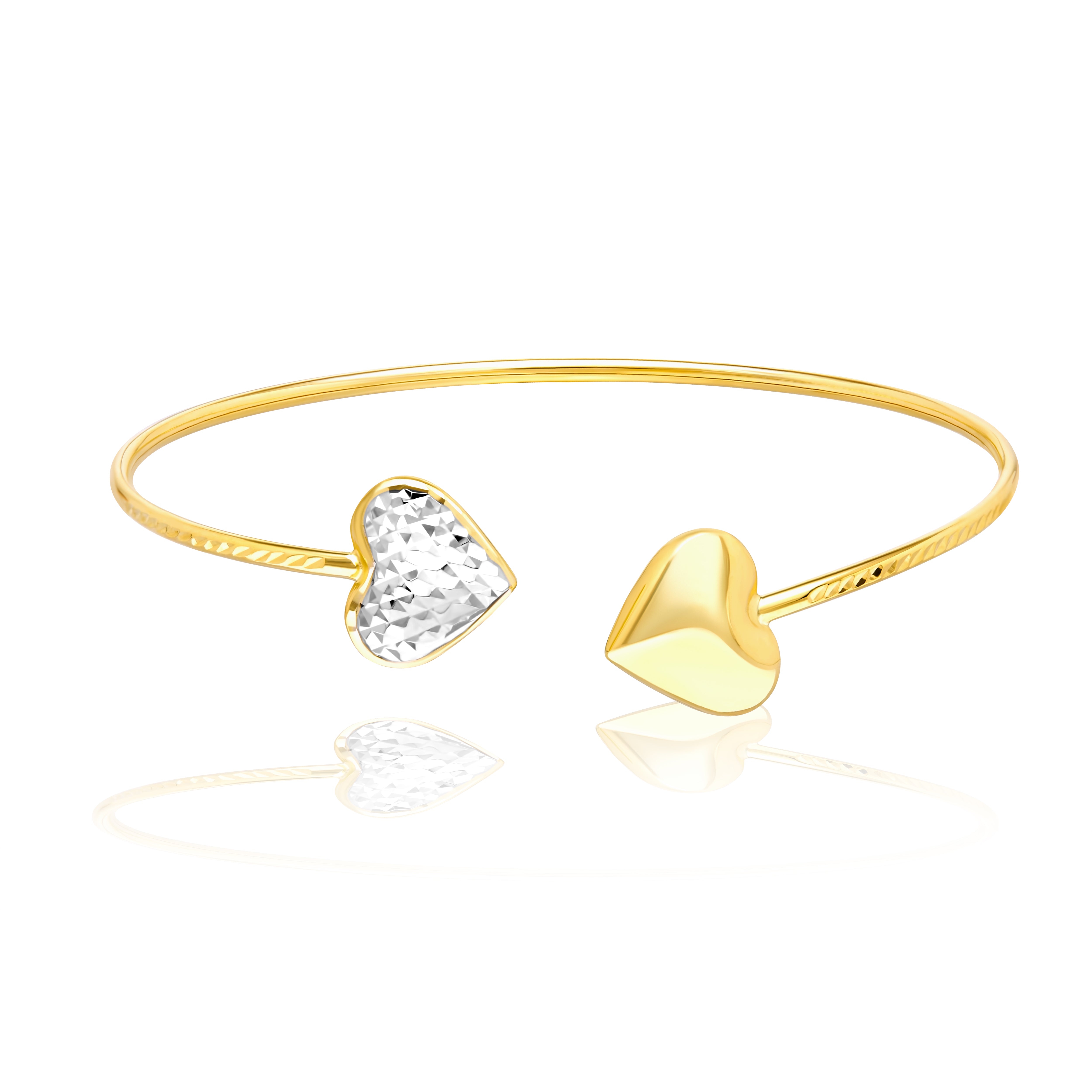 18K Pure Gold 2 Color Heart Bangle Talagold