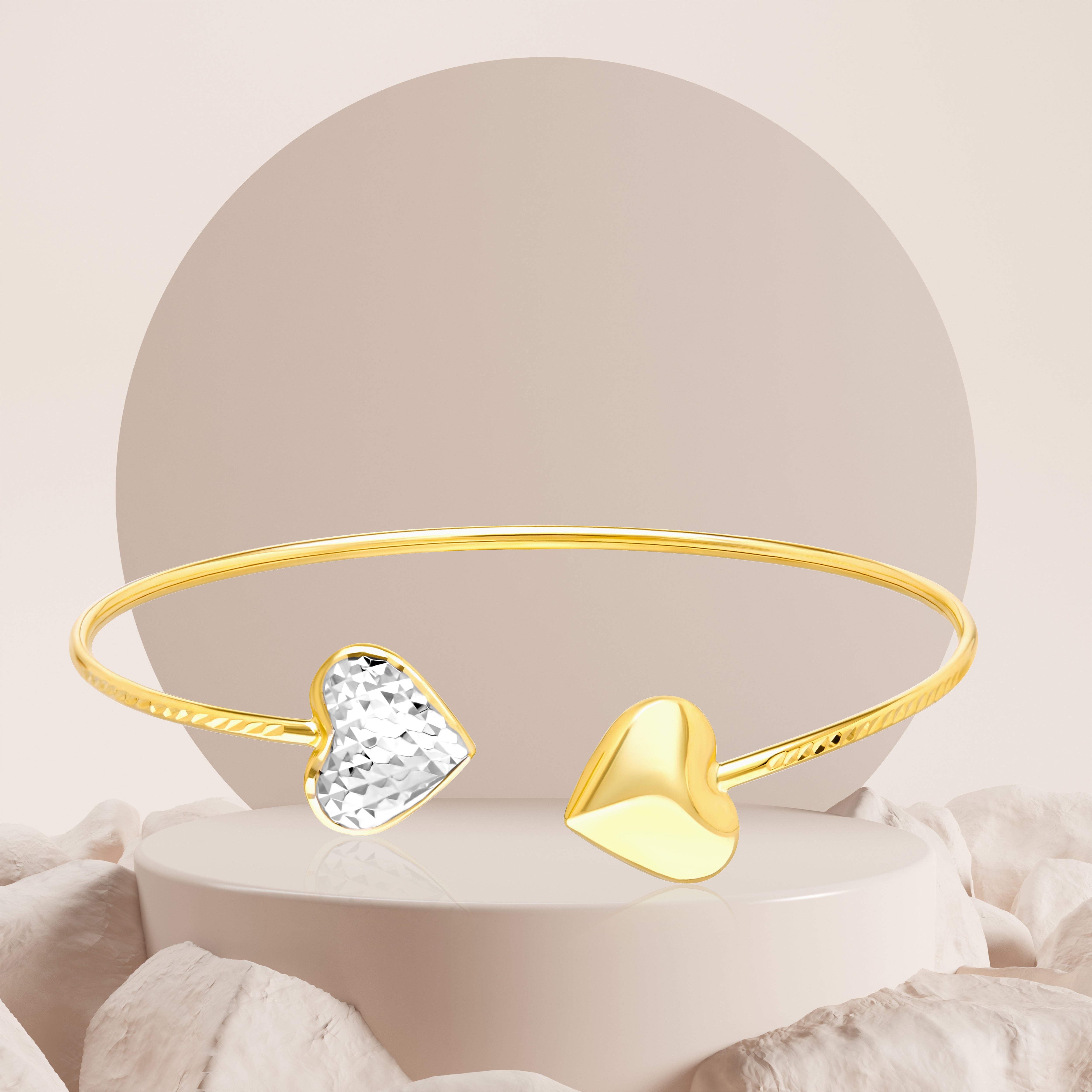 18K Pure Gold 2 Color Heart Bangle Talagold