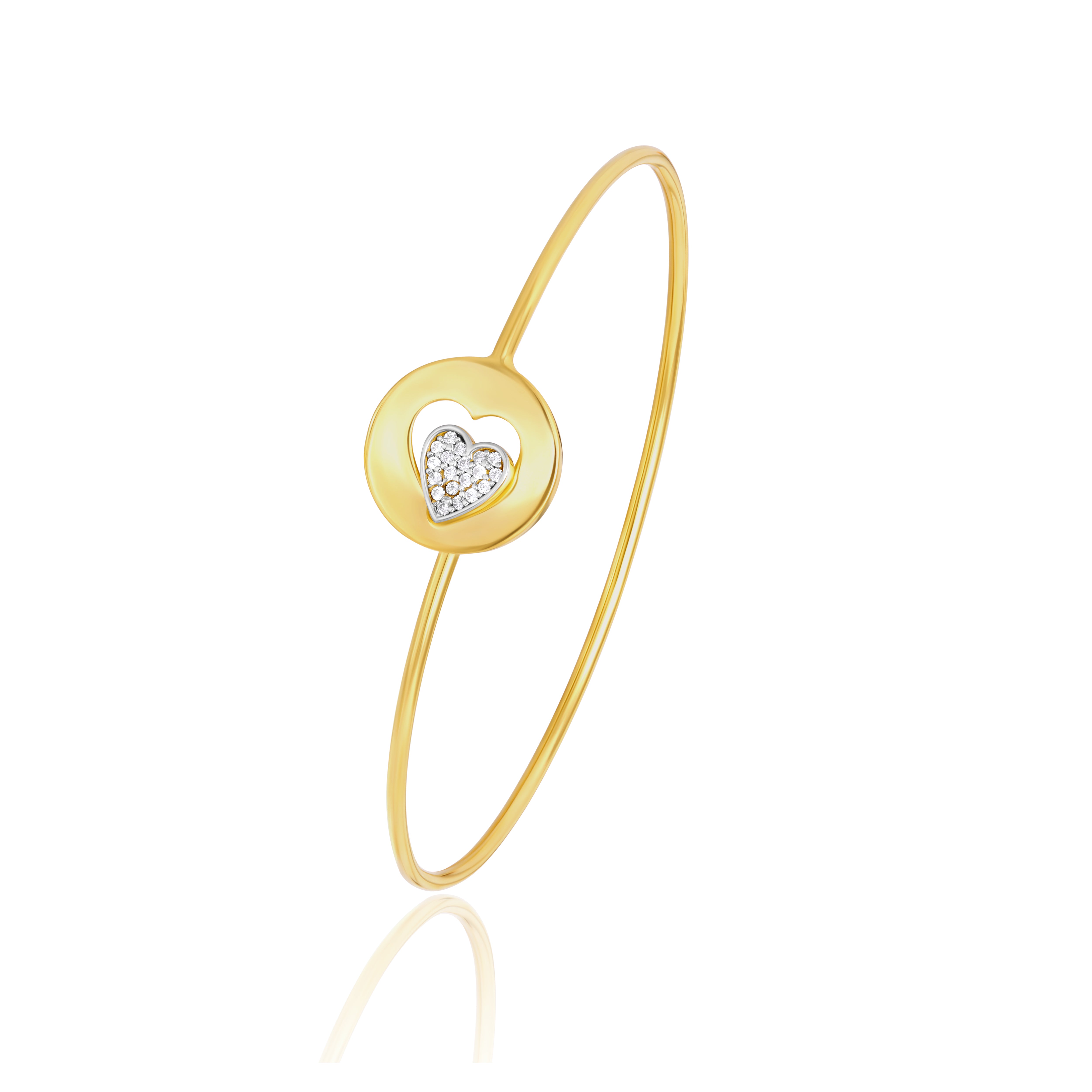 18K Pure Gold Stone Heart Bangle Talagold