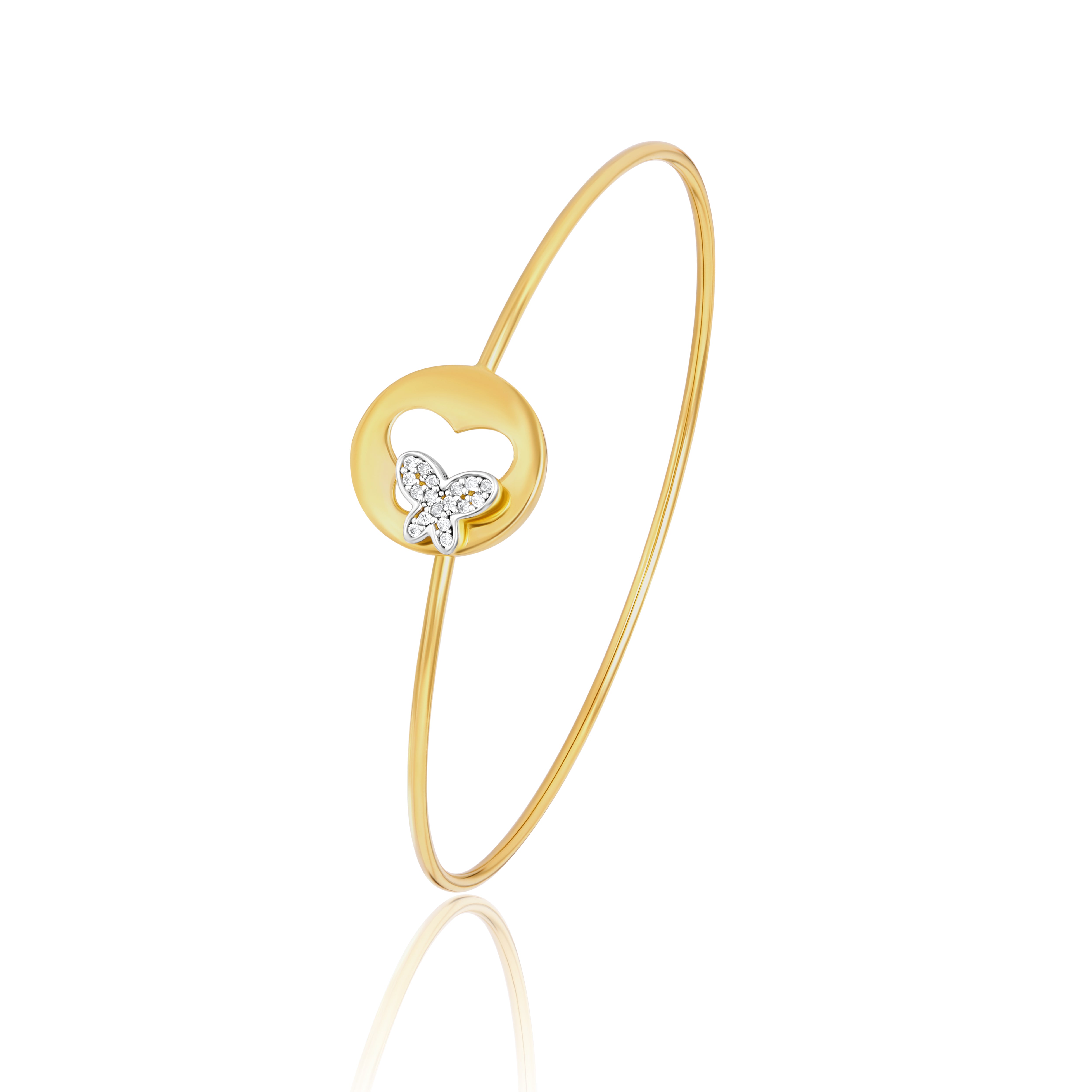 18K Pure Gold Stone Butterfly Bangle