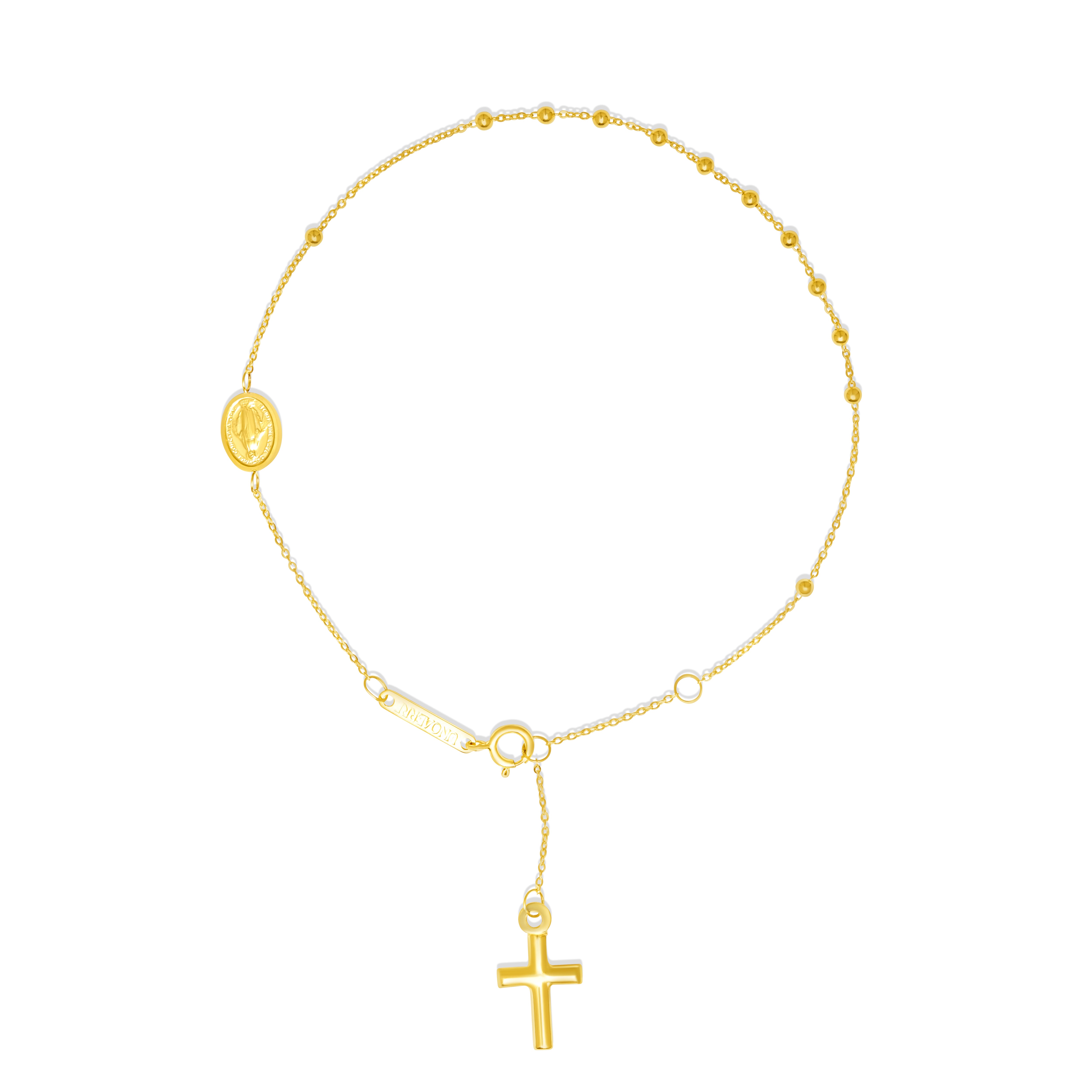 18K Pure Gold Mary Cross Seed Bracelet Talagold