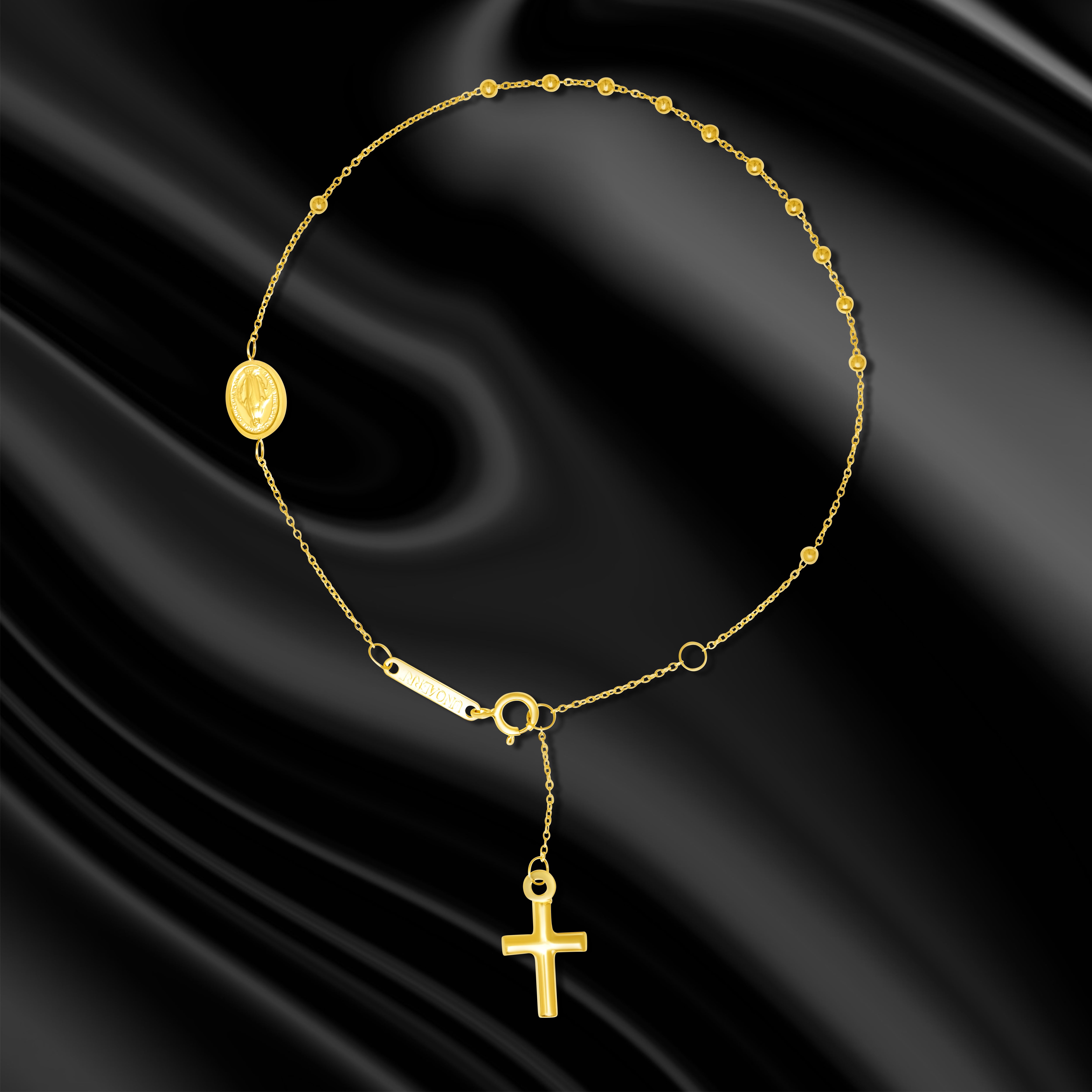 18K Pure Gold Mary Cross Seed Bracelet Talagold