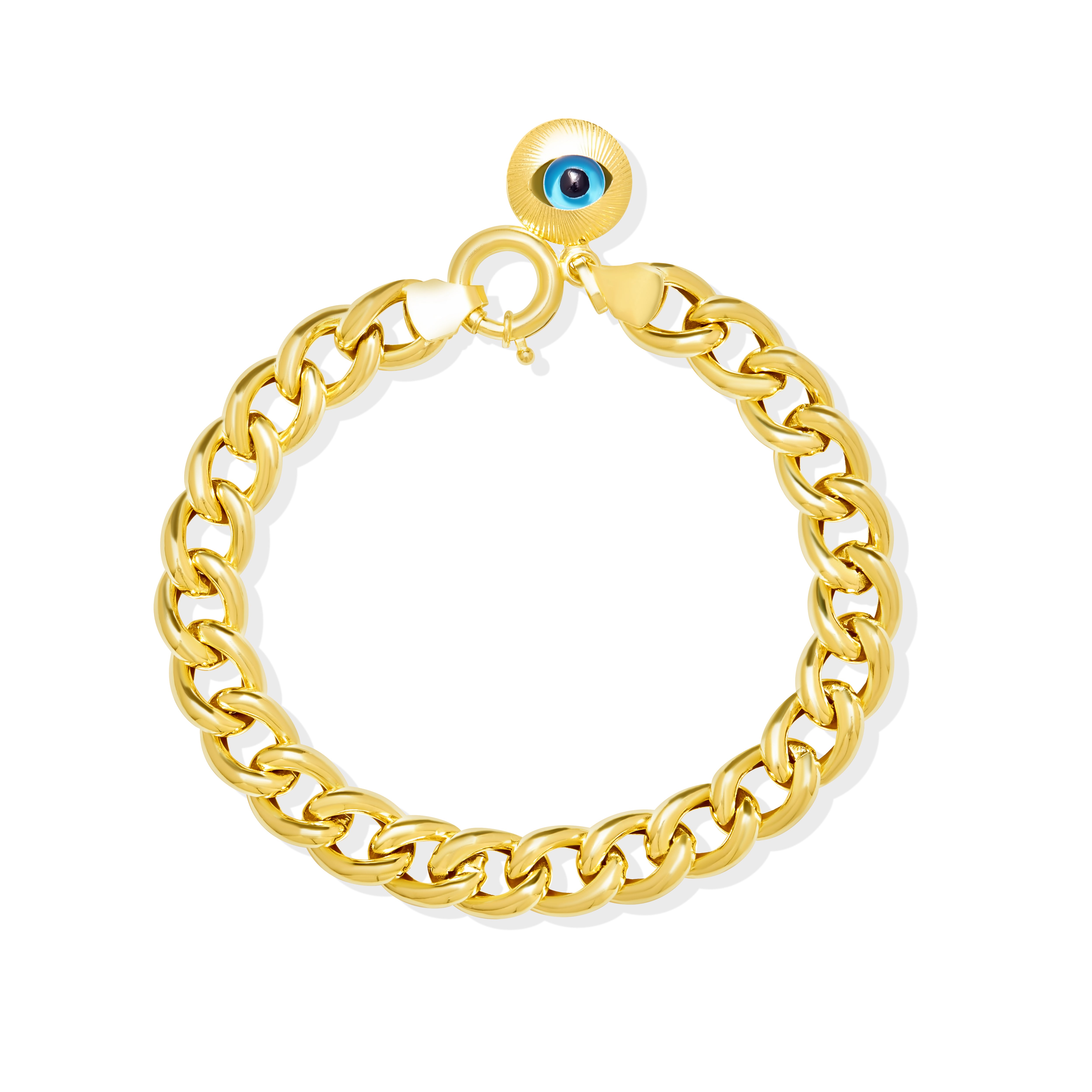 18K Pure Gold Evil Eye Thick Linked Bracelet Talagold