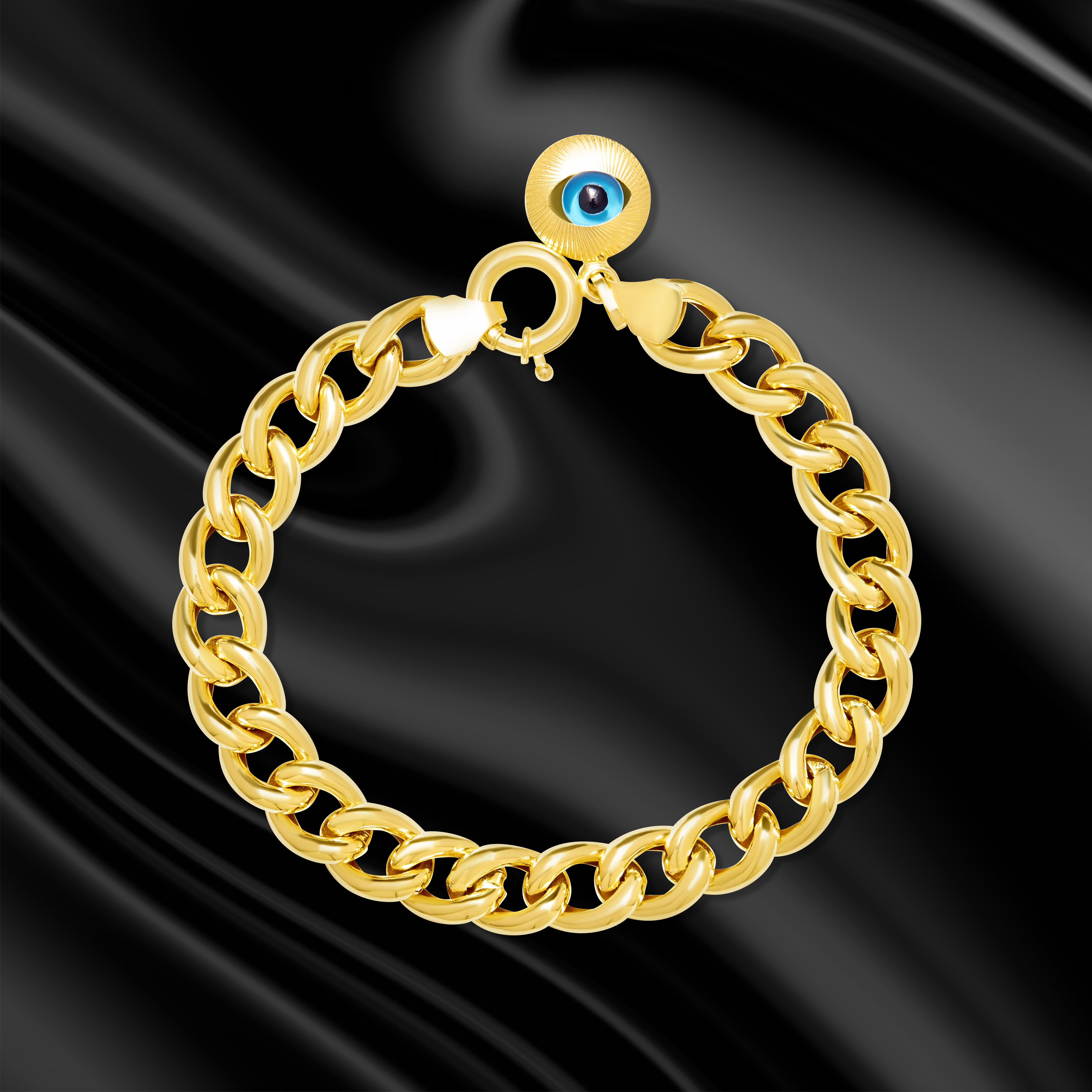 18K Pure Gold Evil Eye Thick Linked Bracelet Talagold