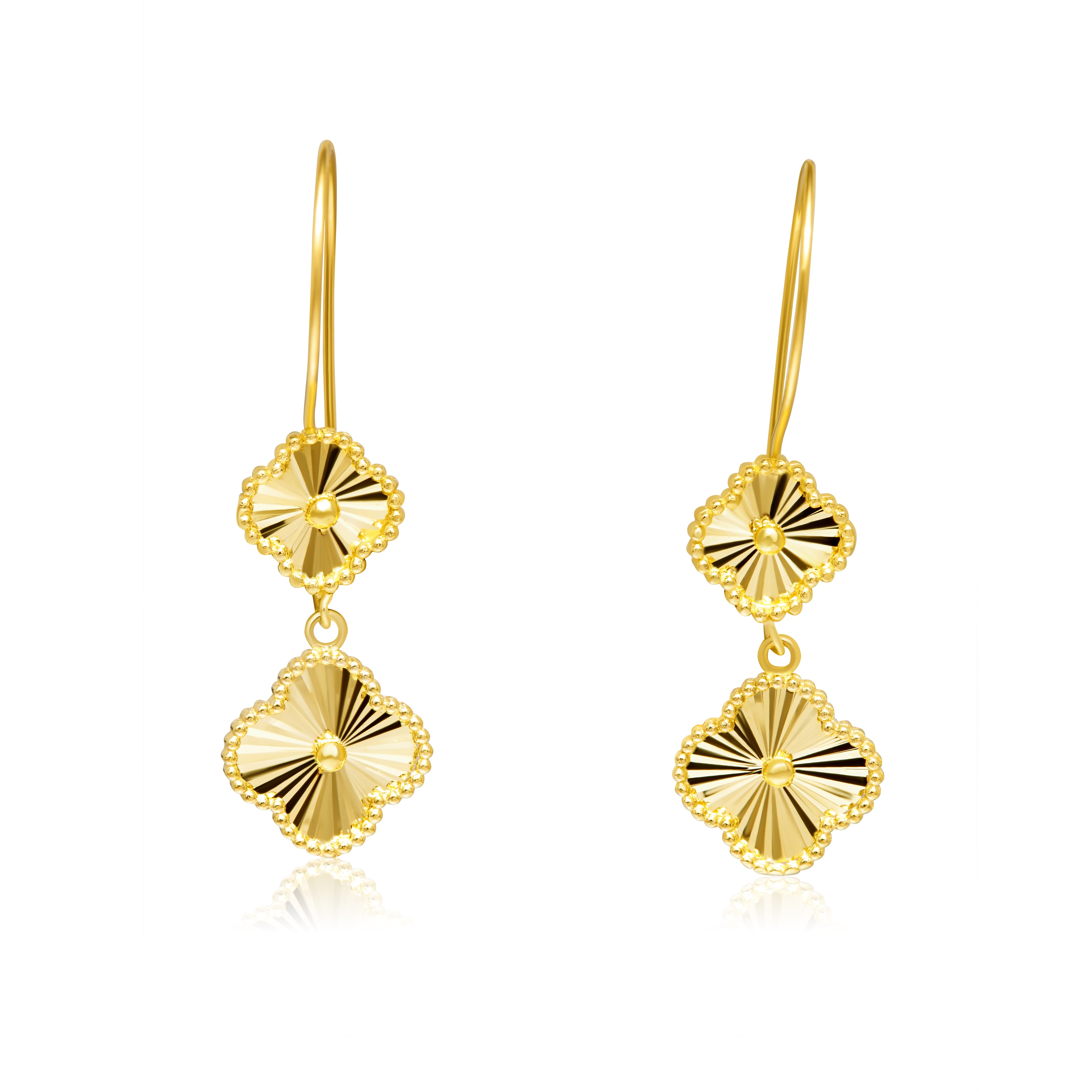 18K Pure Gold Hanging Flower Earring Set Talagold