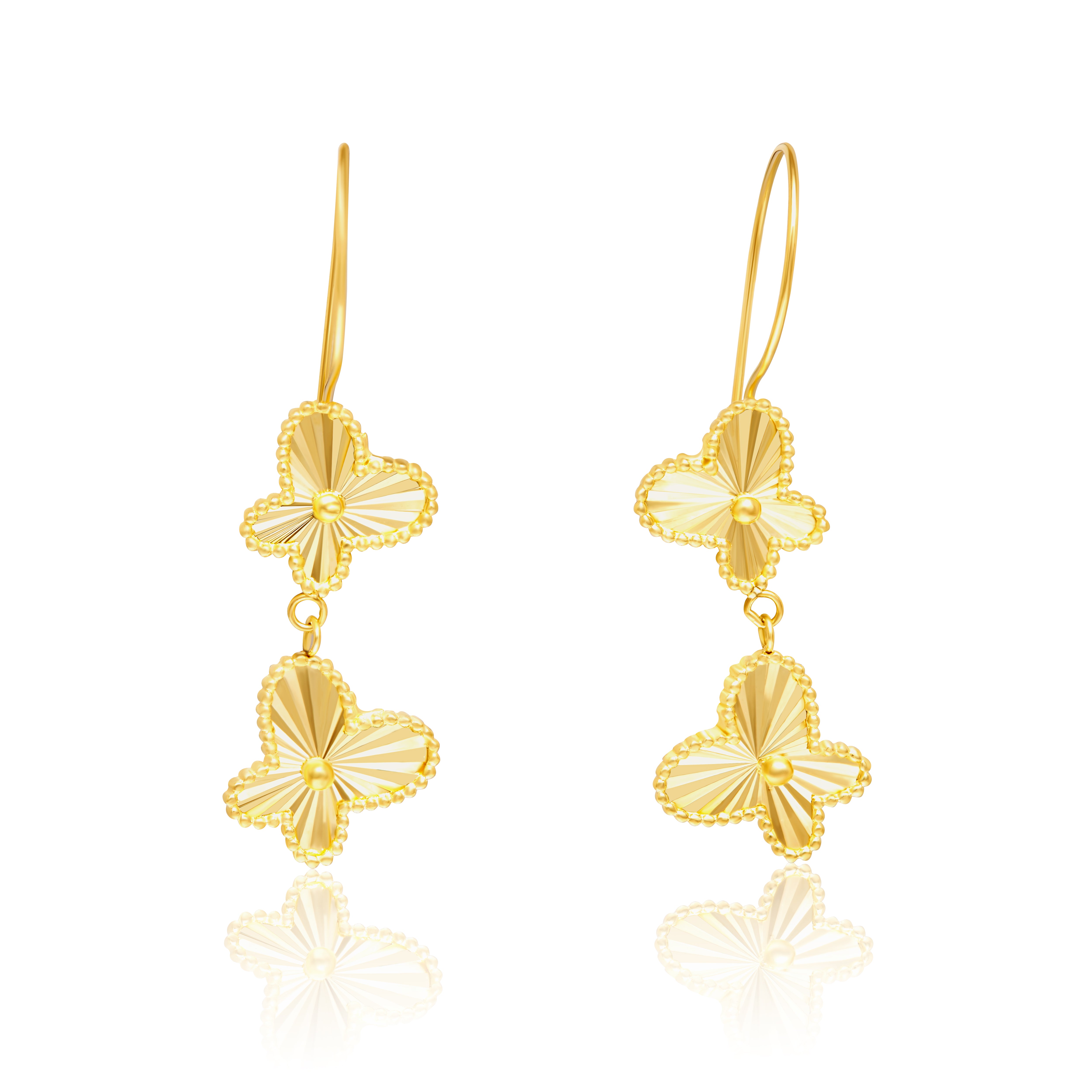 18K Pure Gold Hanging Butterfly Earring Set Talagold