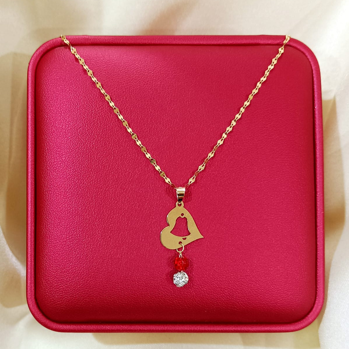 18K Pure Gold Heart w/ Swarski Design Necklace