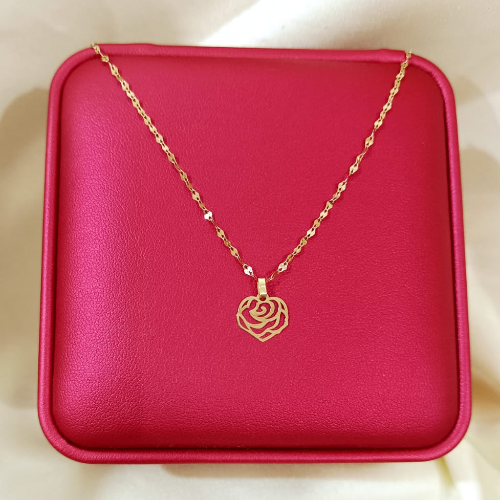 18K Pure Gold Rose Necklace