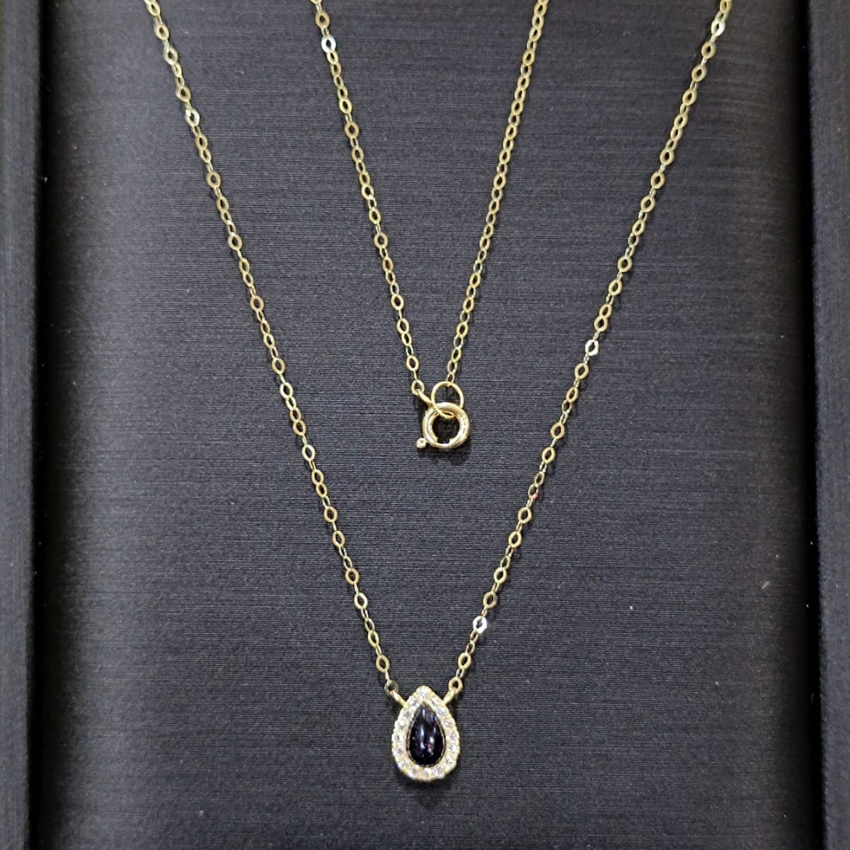 18K Pure Gold Black Stone Necklace