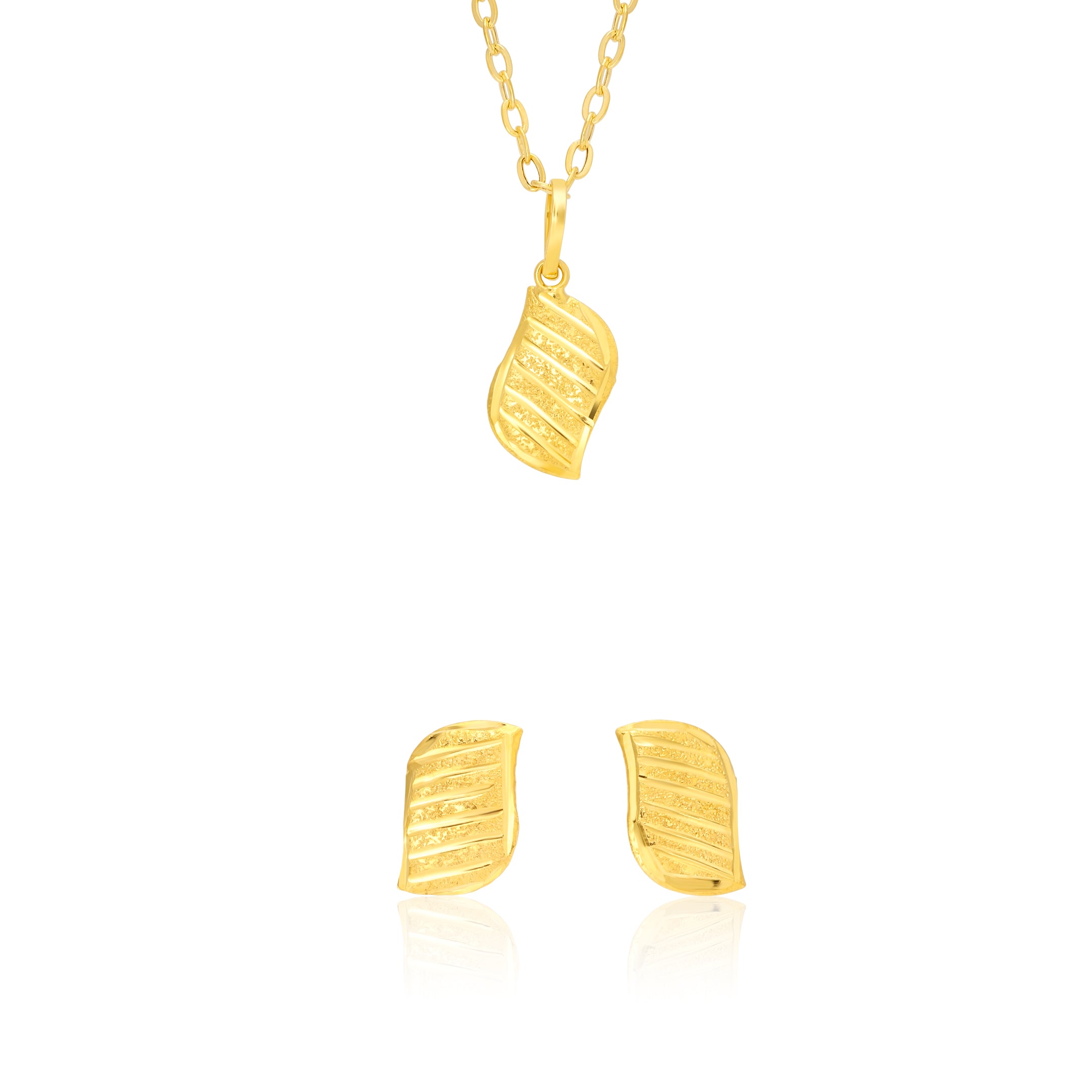 18K Pure Gold Fine Curved Square Jewelry Set