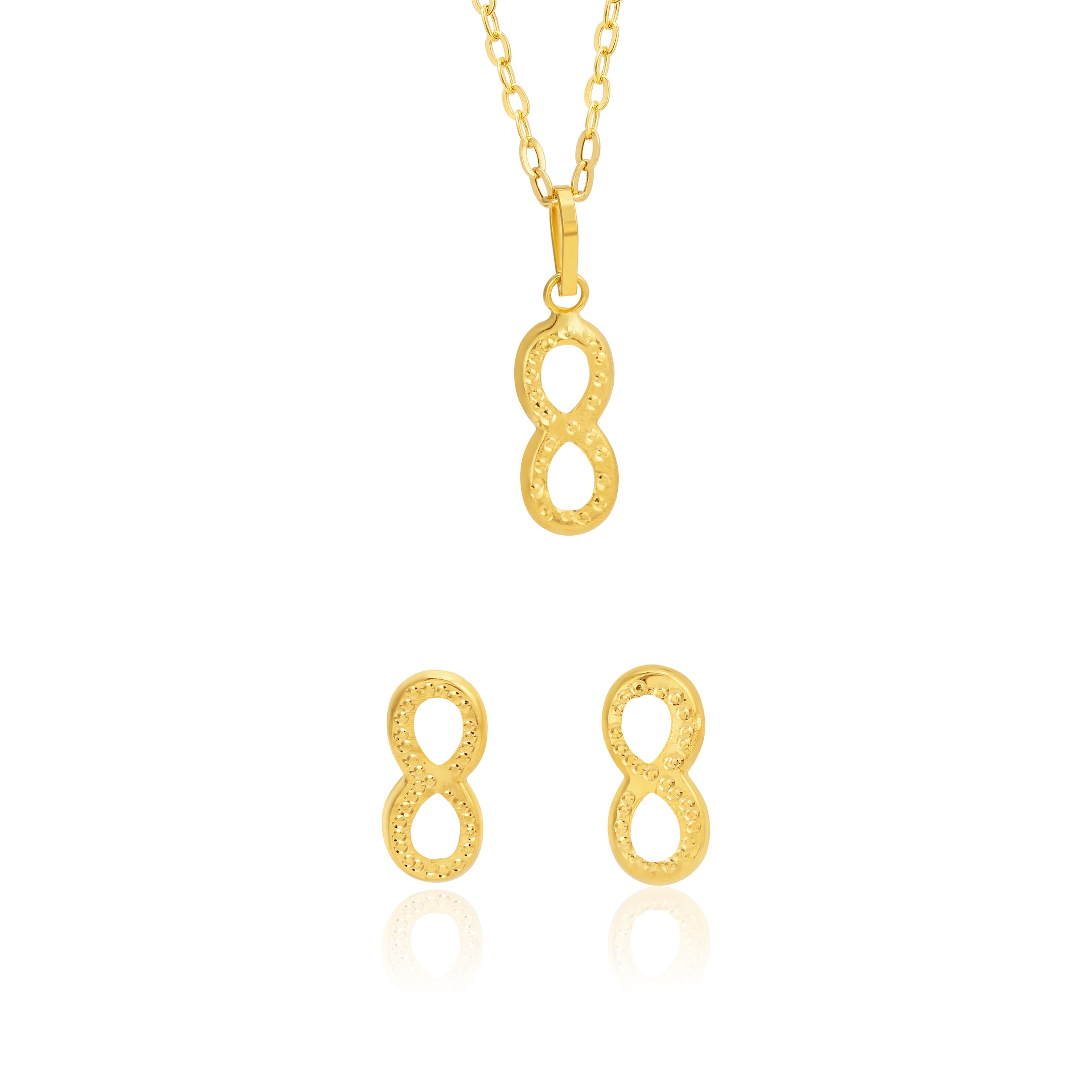 18K Pure Gold Infinity Screw Design Jewelry Set