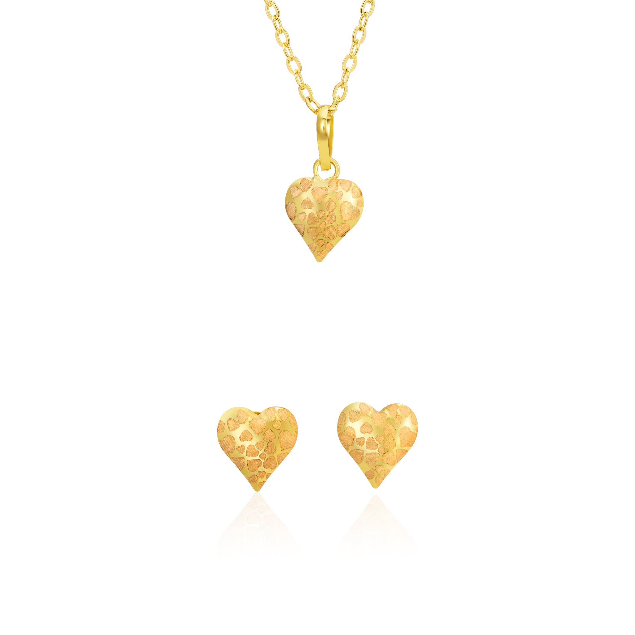 18K Pure Gold Fine Heart Jewelry Set