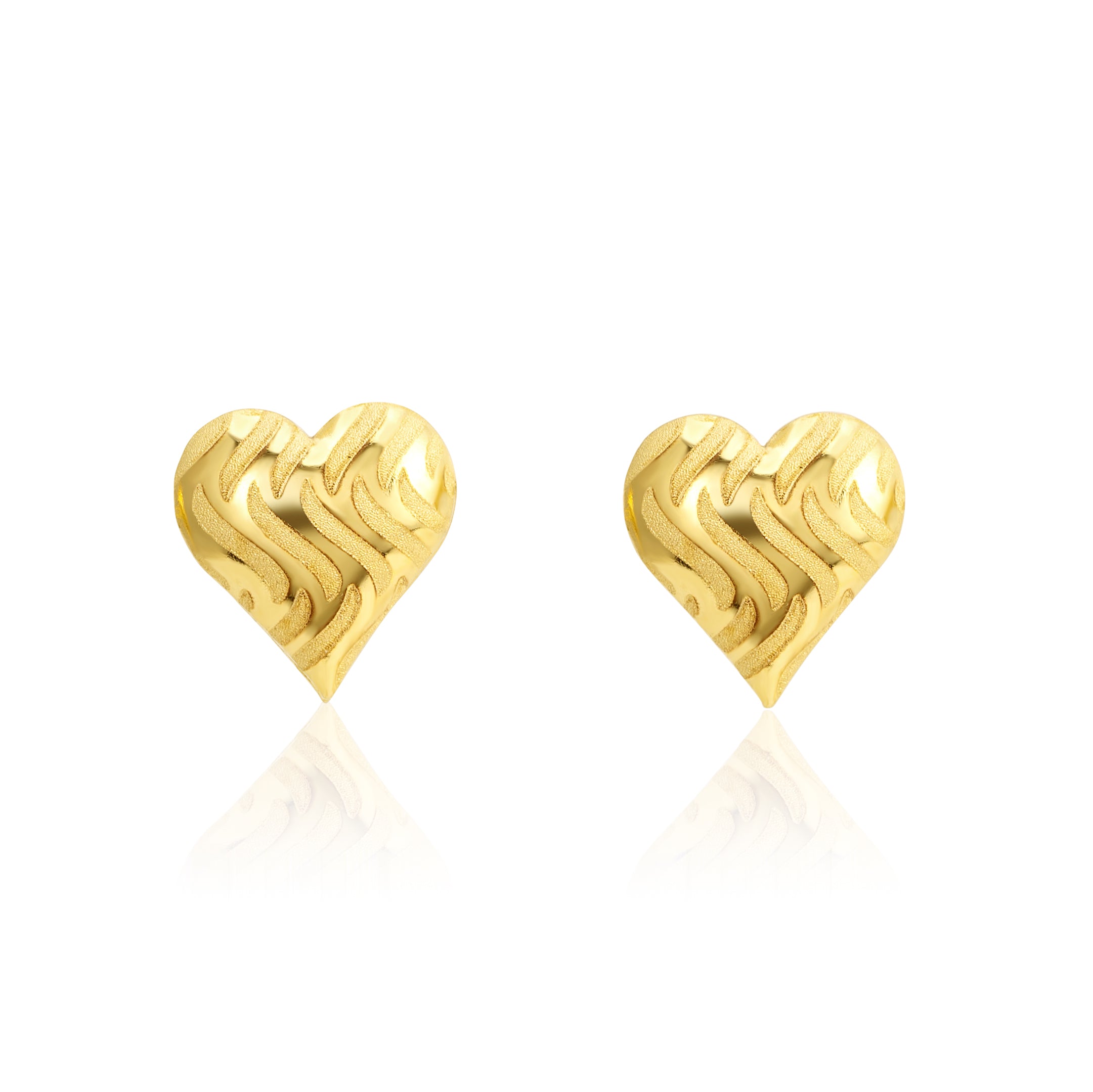 18K Pure Gold Heart Stud Earring Set