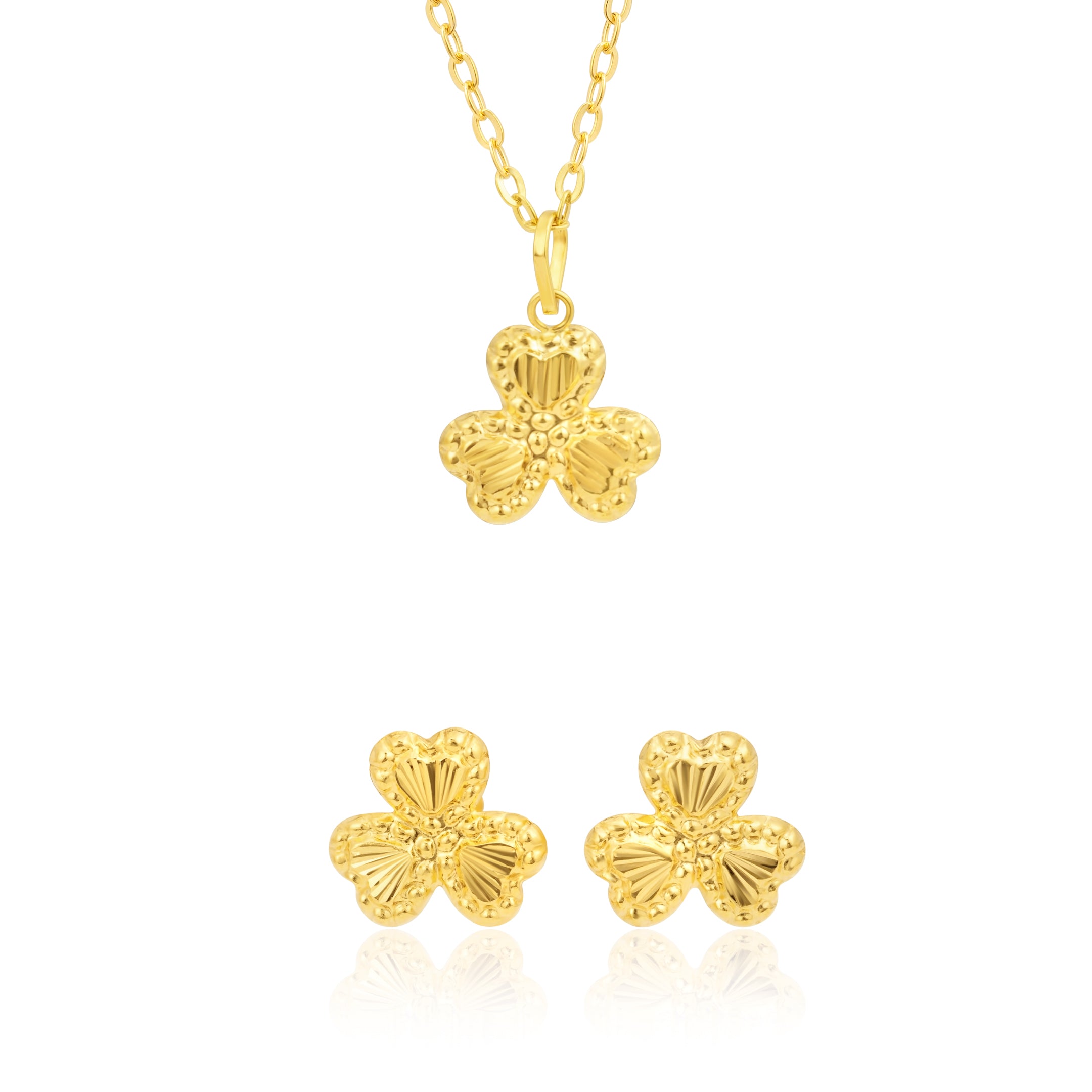 18K Pure Gold Fine Flower Jewelry Set