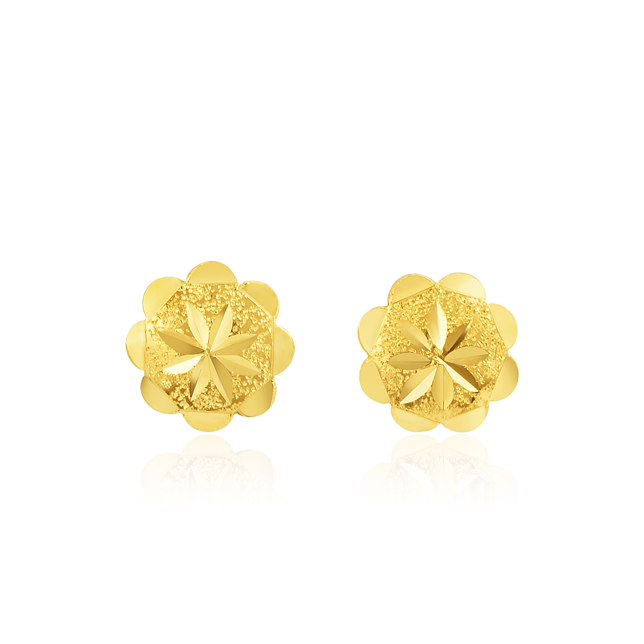 18K Pure Gold Flower Screw Lock Stud Earrings