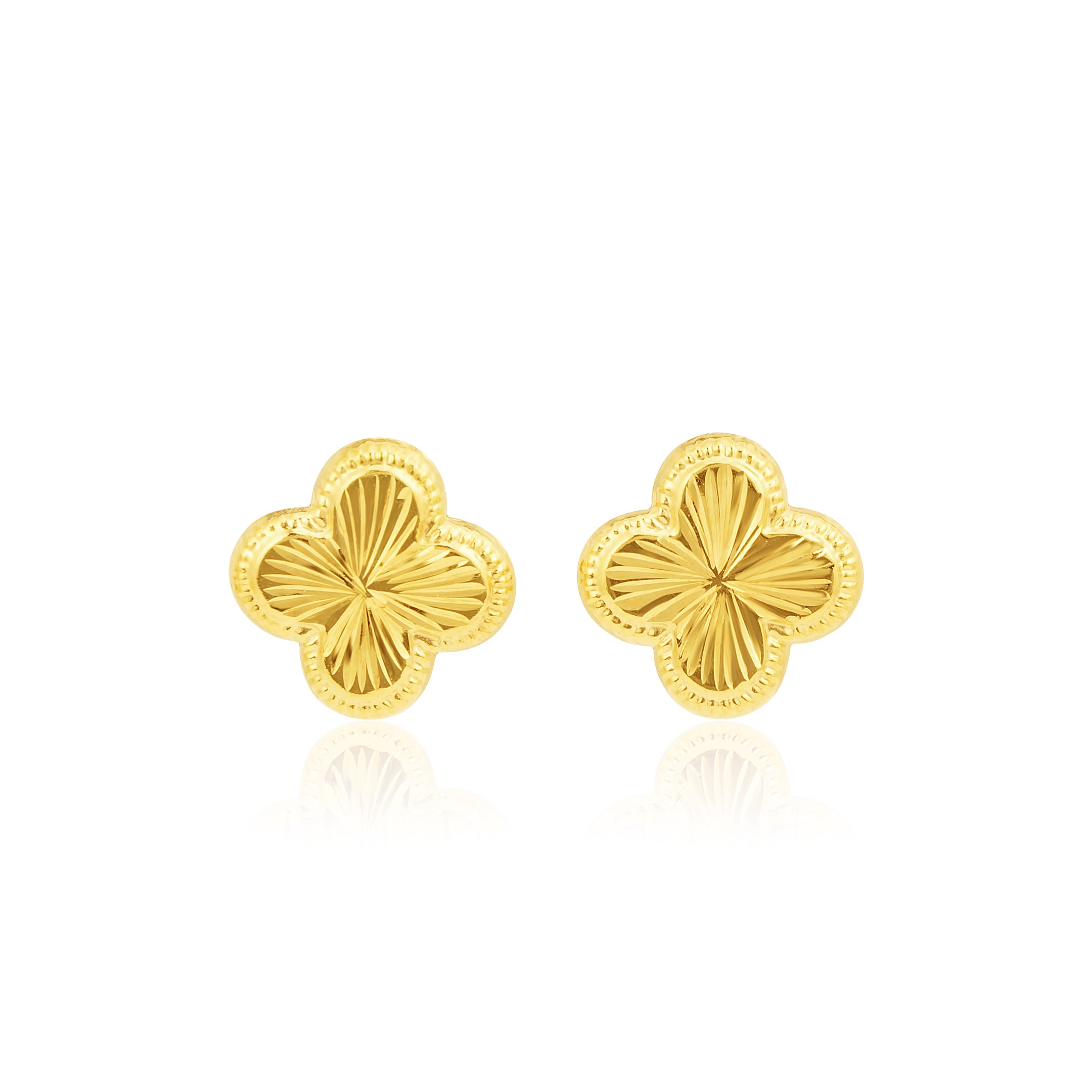 18K Pure Gold V.C Flower Screw Earring Set