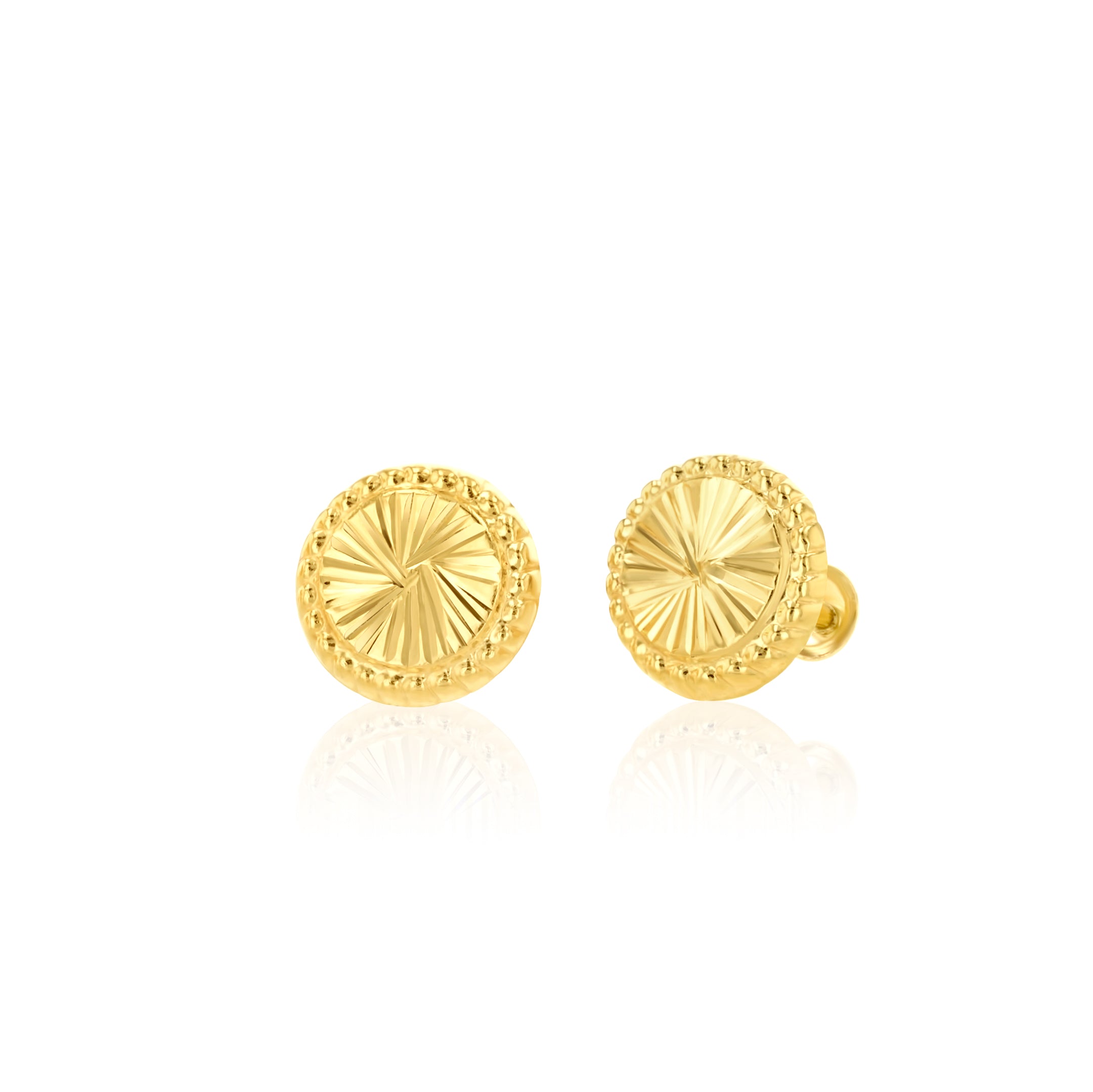 18K Pure Gold Round Screw Earring Set