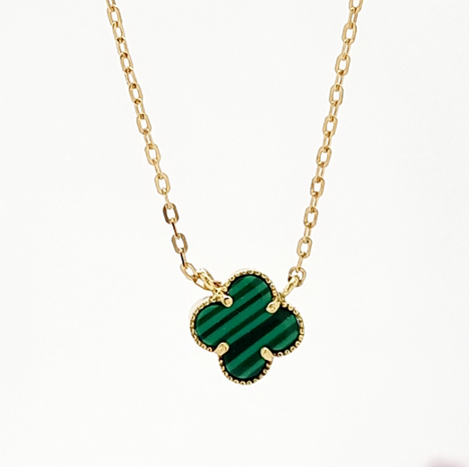 18K Pure Gold V.C Green Flower Necklace